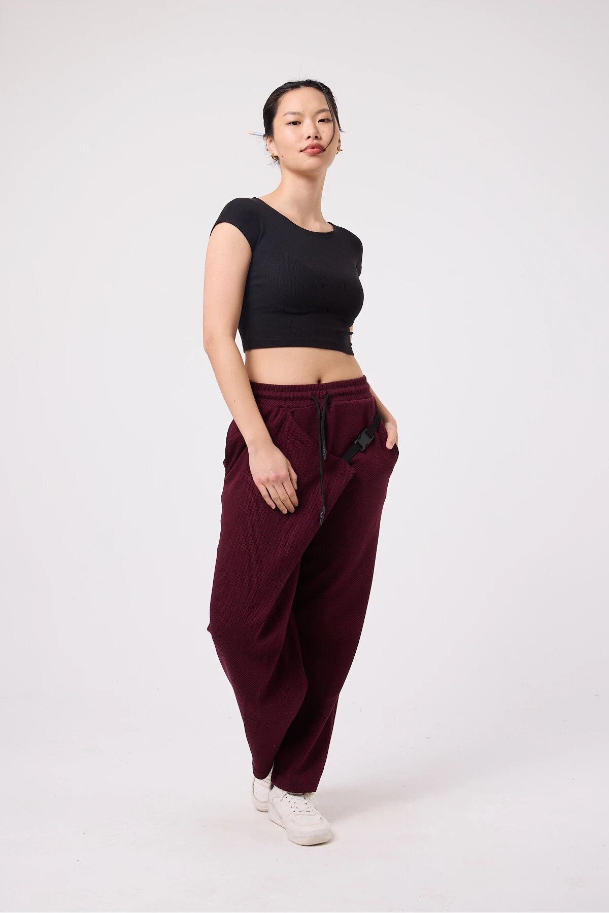 Baggy Street Style Belted Pants - Burgundy - Mexico Superblue