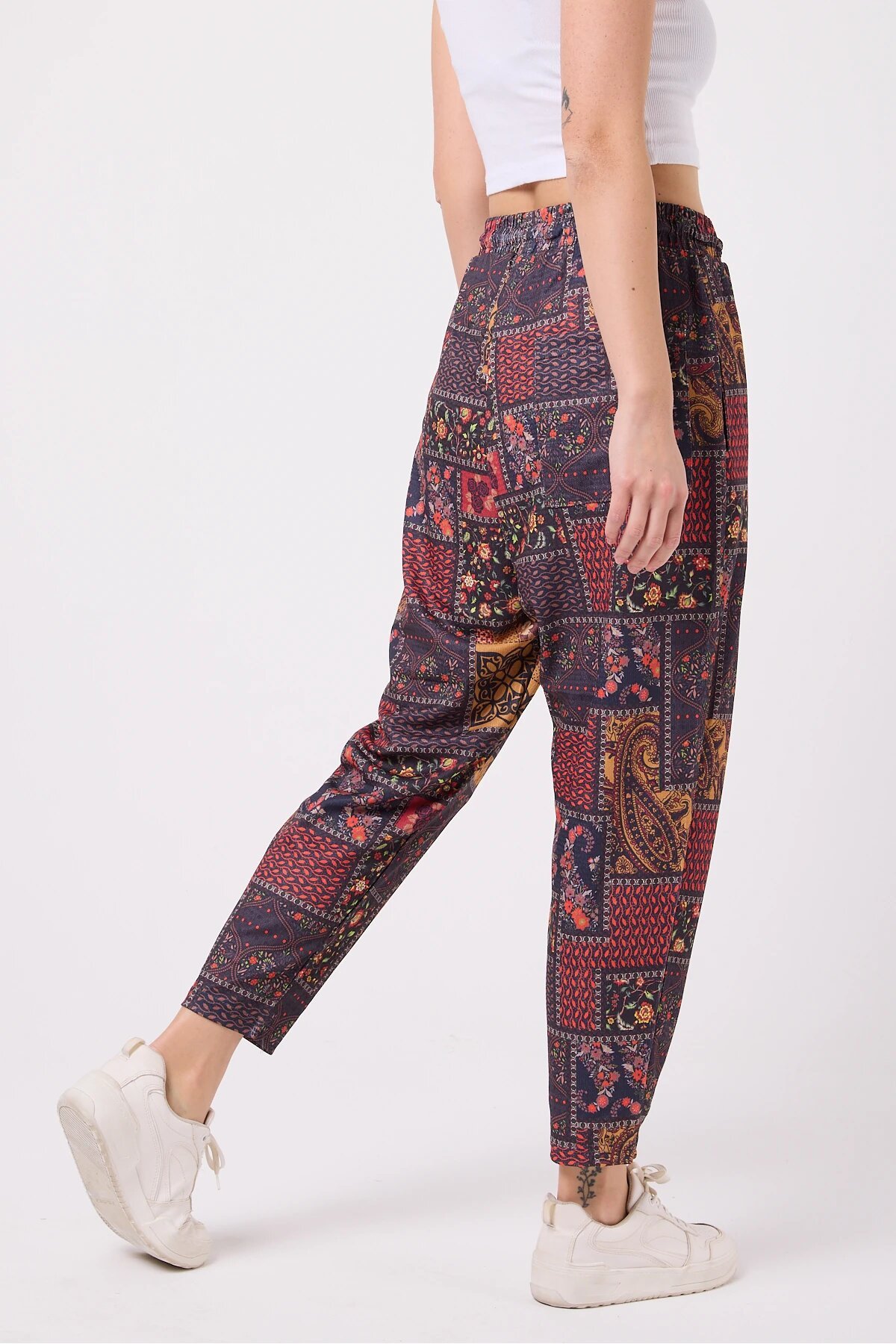 Street Style Sporty Printed Crinkle Harem Pants - Burgundy - Mexico Superblue