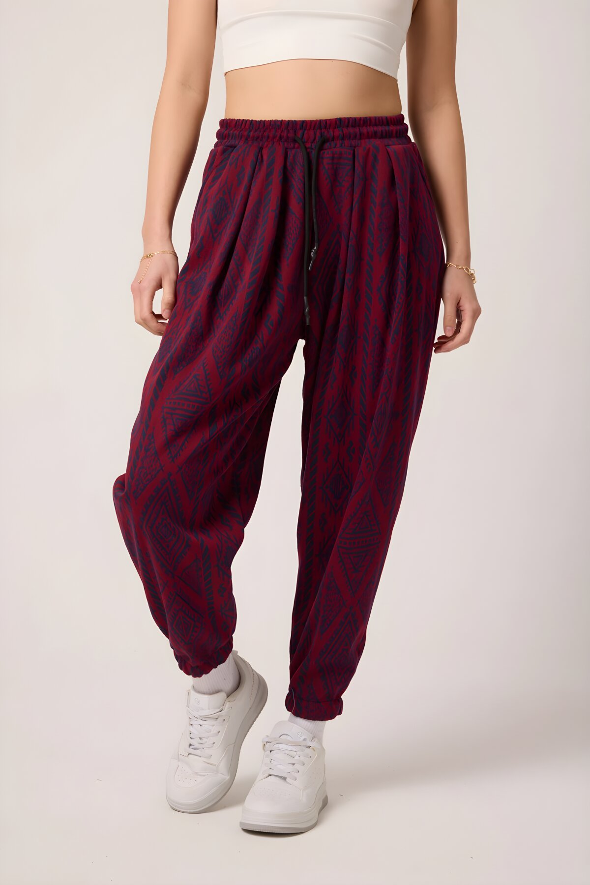 Bordo Desenli Jakar Spor Sokak Tarzı Şalvar Pantolon - Mexico Superblue