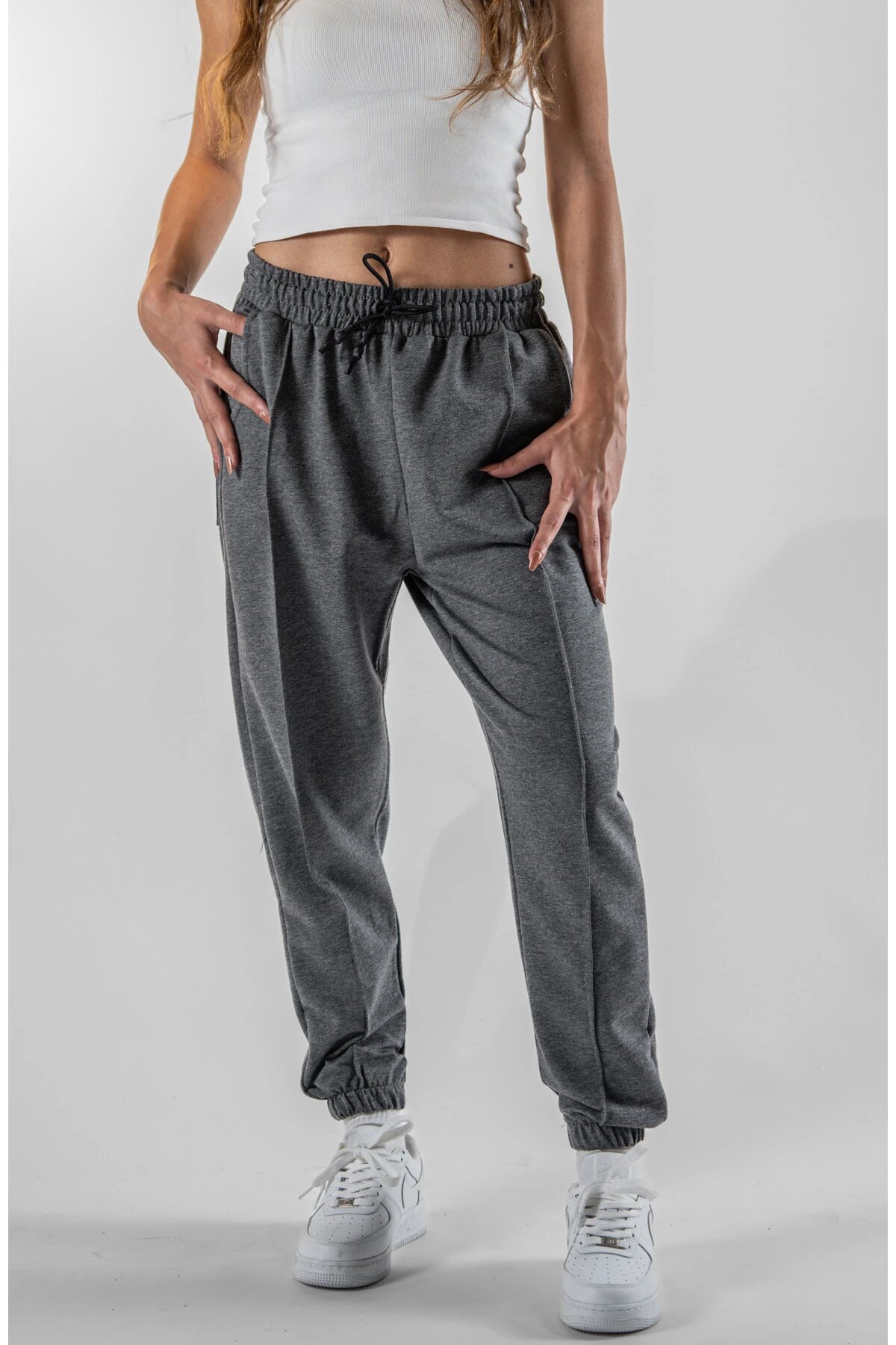Jogger Cuffed Hem Pants - Smoky Gray - Mexico Superblue