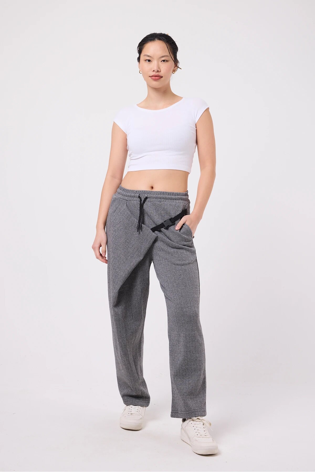 Gri Baggy Sokak Tarzı Kuşaklı Pantolon - Mexico Superblue