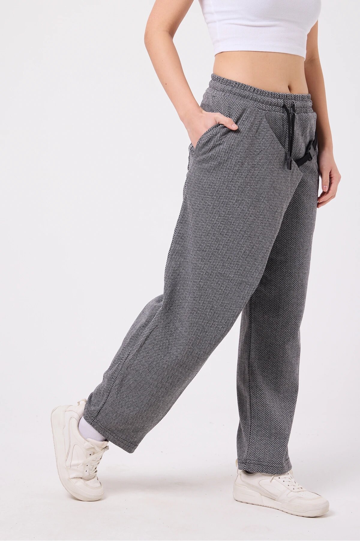 Gri Baggy Sokak Tarzı Kuşaklı Pantolon - Mexico Superblue