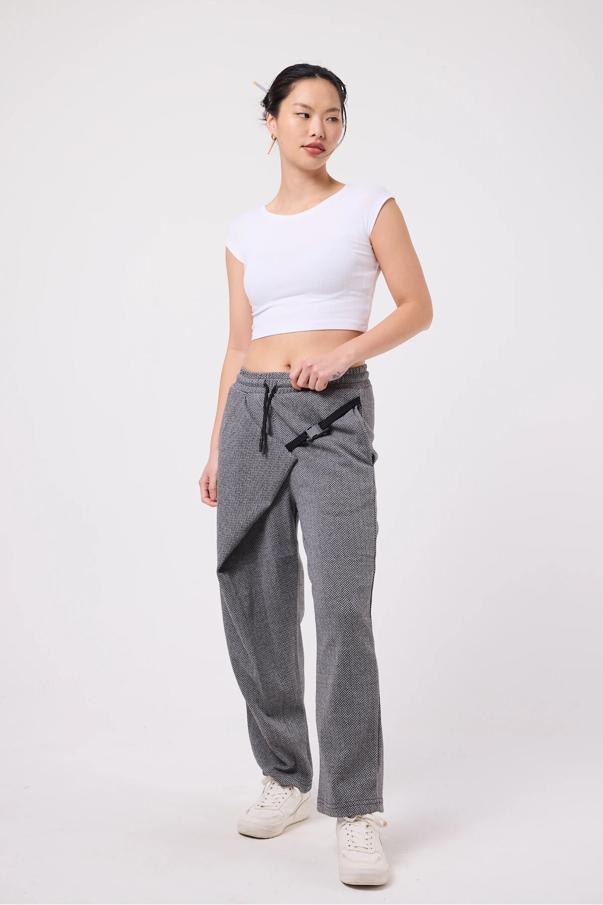 Gri Baggy Sokak Tarzı Kuşaklı Pantolon - Mexico Superblue
