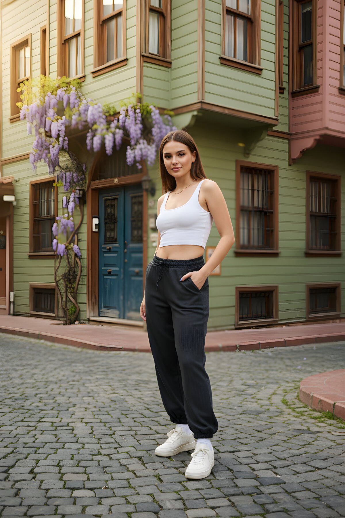 Gri Sokak Tarzı Baggy Paçası Lastikli Pantolon - Mexico Superblue