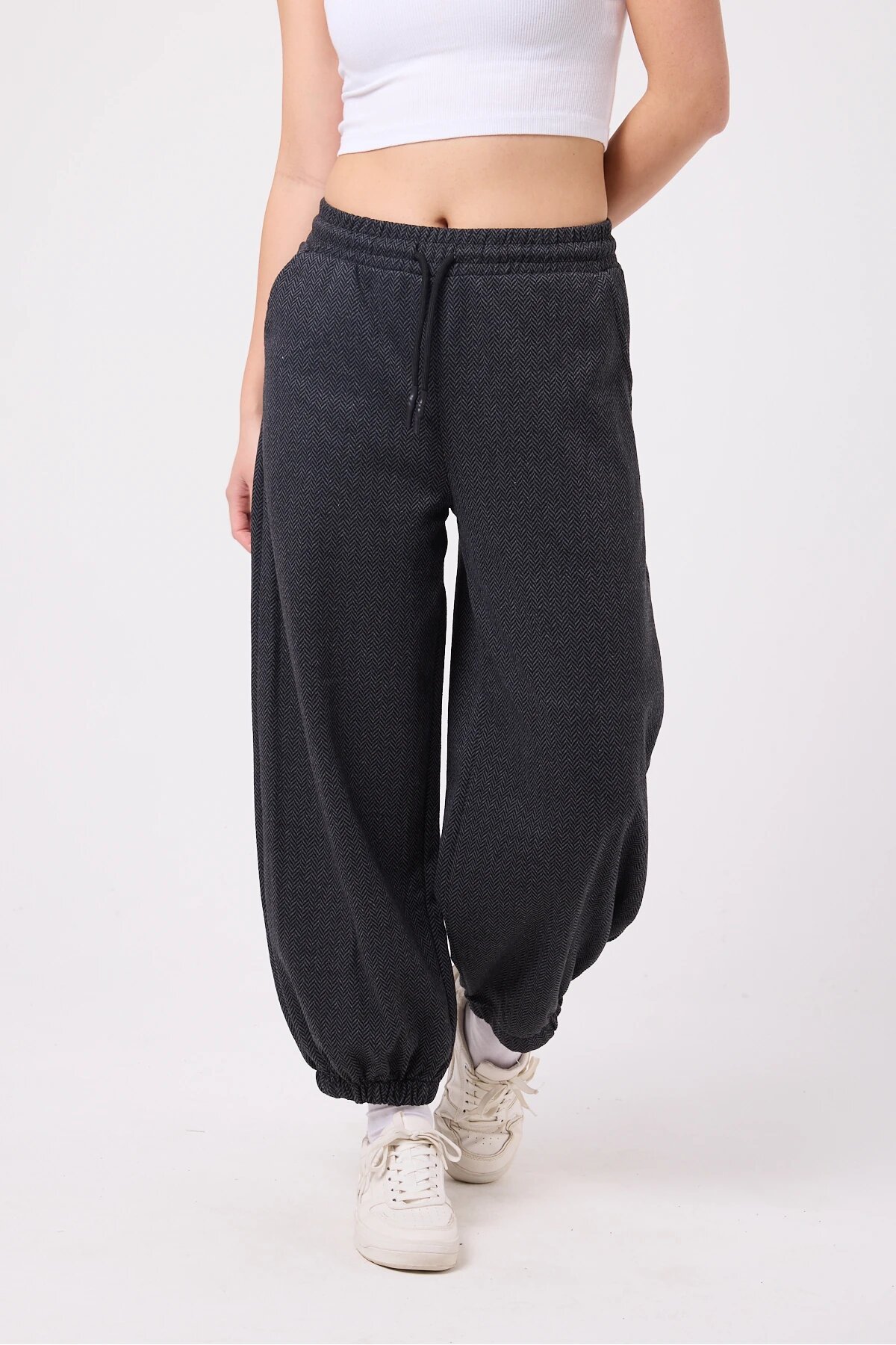 Gri Sokak Tarzı Baggy Paçası Lastikli Pantolon - Mexico Superblue