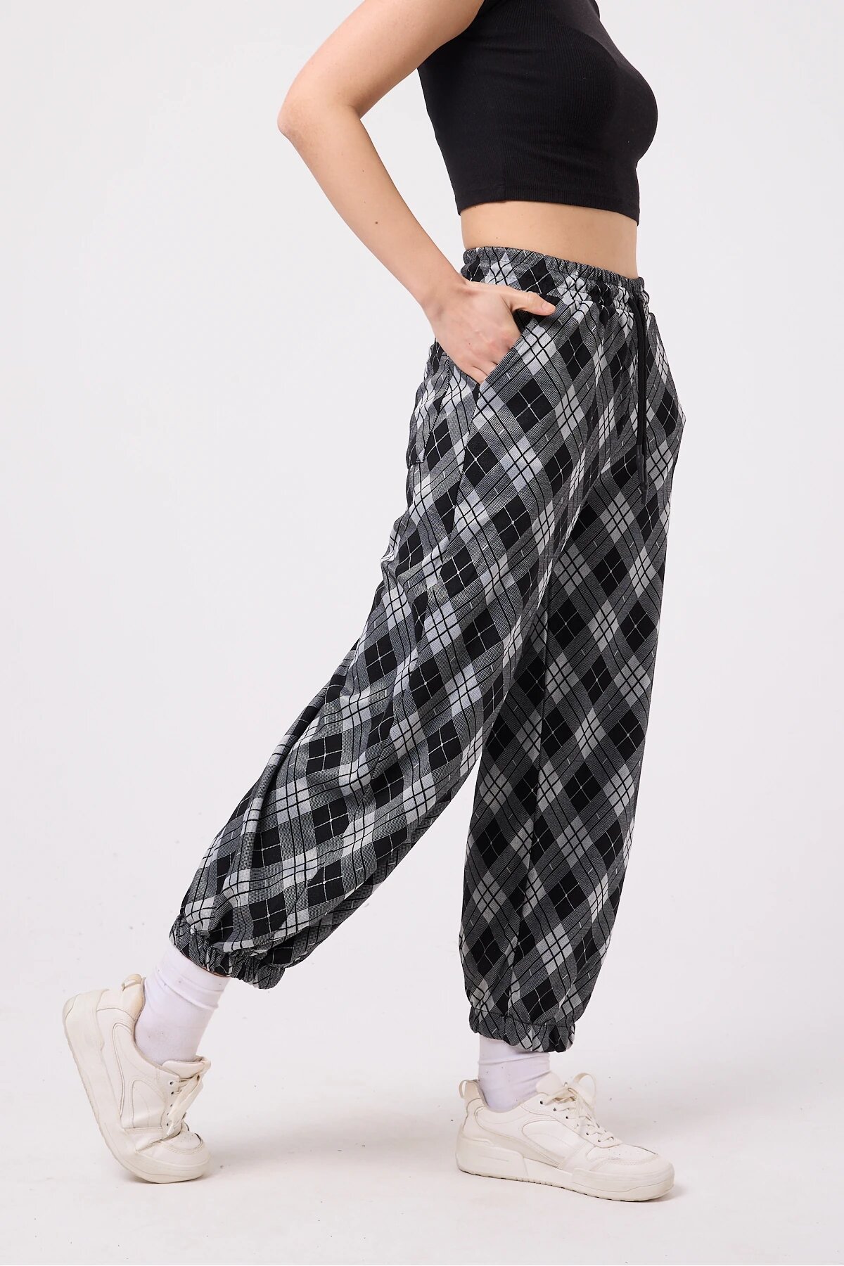 Gümüş Sokak Tarzı Baggy Paçası Lastikli Pantolon - Mexico Superblue