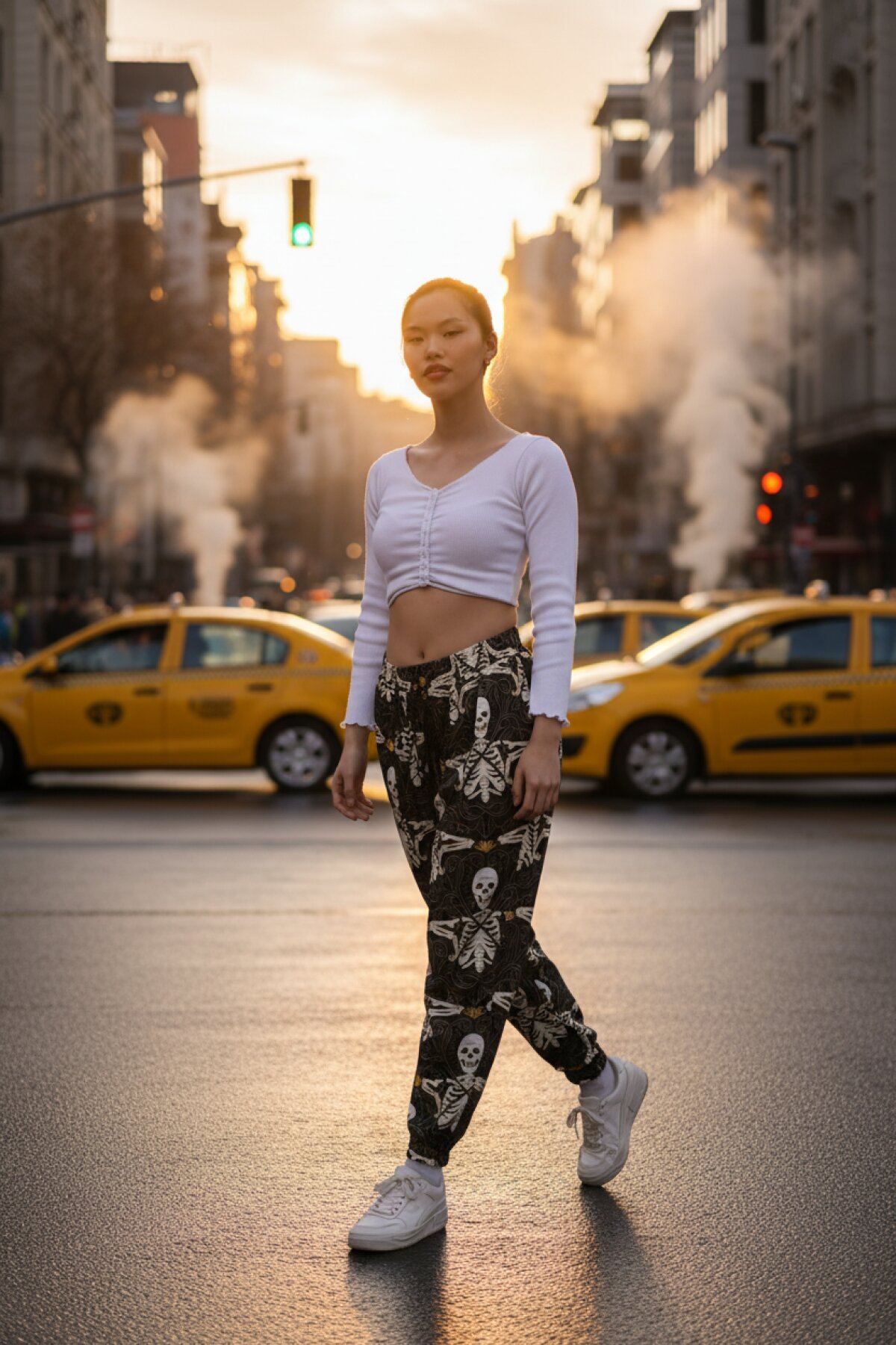 Sporty Street Style Printed Seersucker Salwar Pants - Khaki - Mexico Superblue