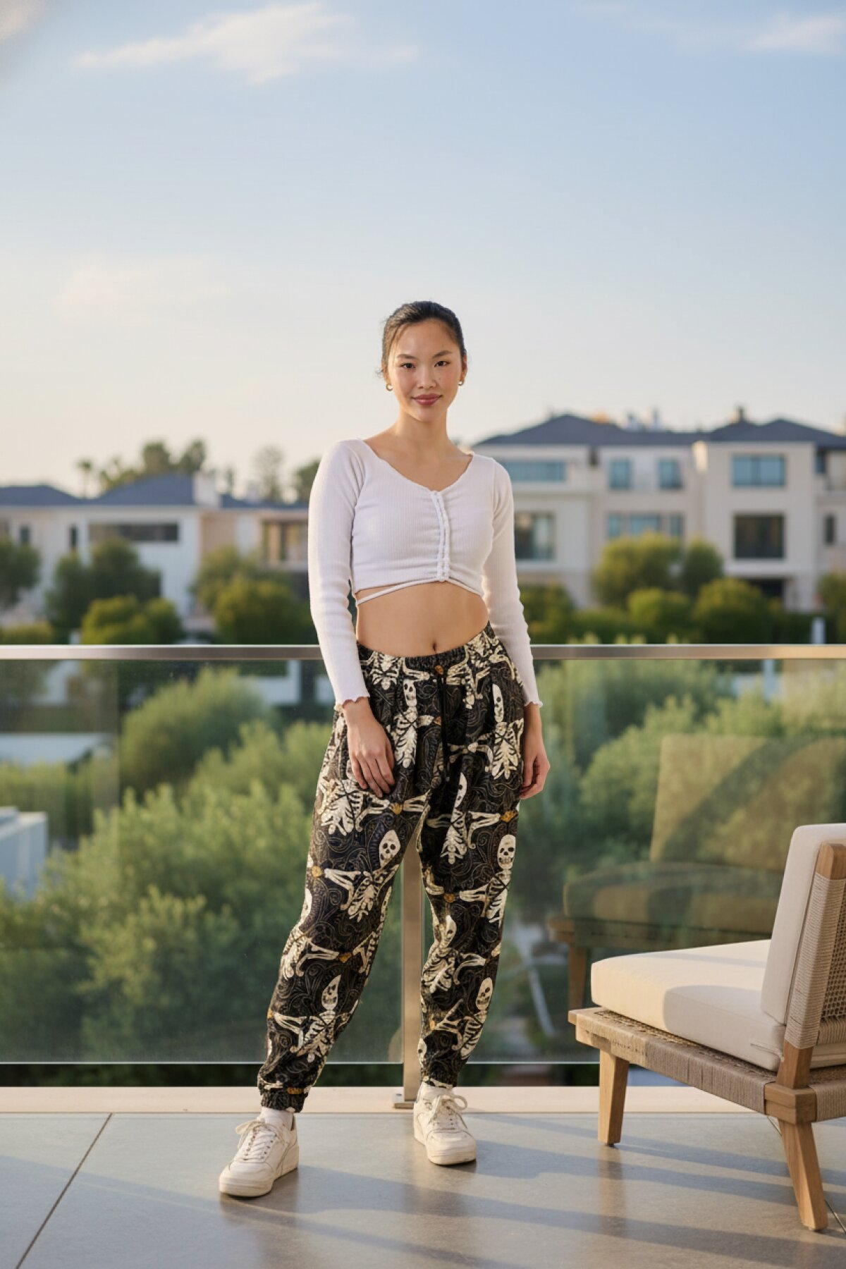 Sporty Street Style Printed Seersucker Salwar Pants - Khaki - Mexico Superblue