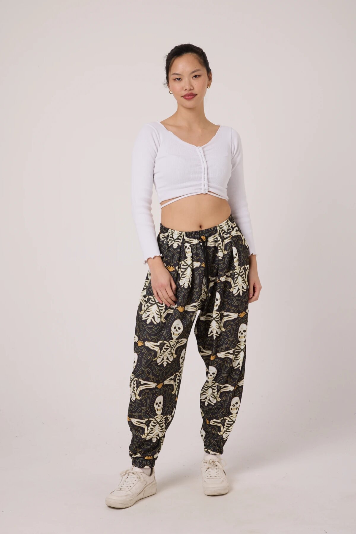 Sporty Street Style Printed Seersucker Salwar Pants - Khaki - Mexico Superblue