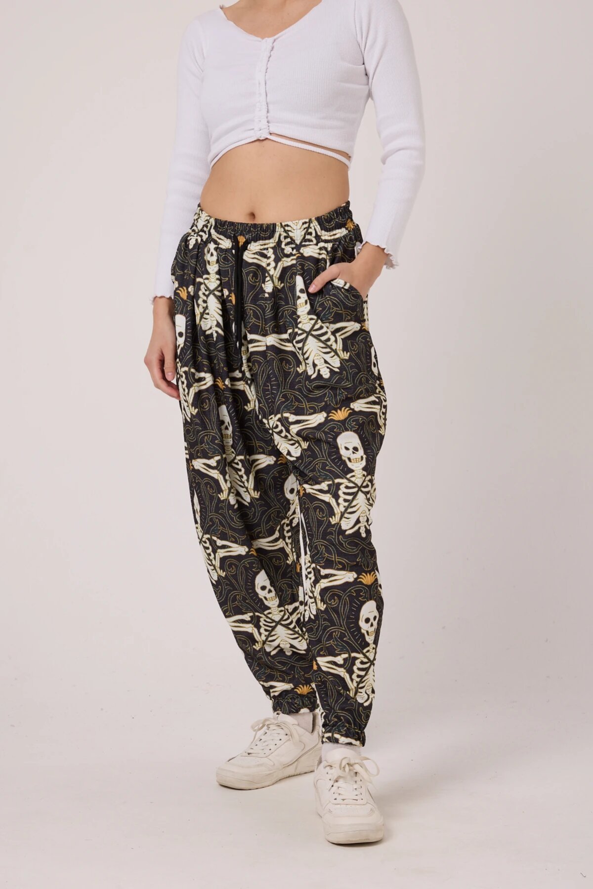 Sporty Street Style Printed Seersucker Salwar Pants - Khaki - Mexico Superblue