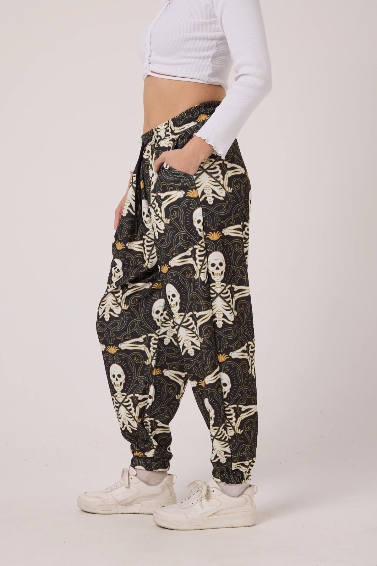 Sporty Street Style Printed Seersucker Salwar Pants - Khaki - Mexico Superblue