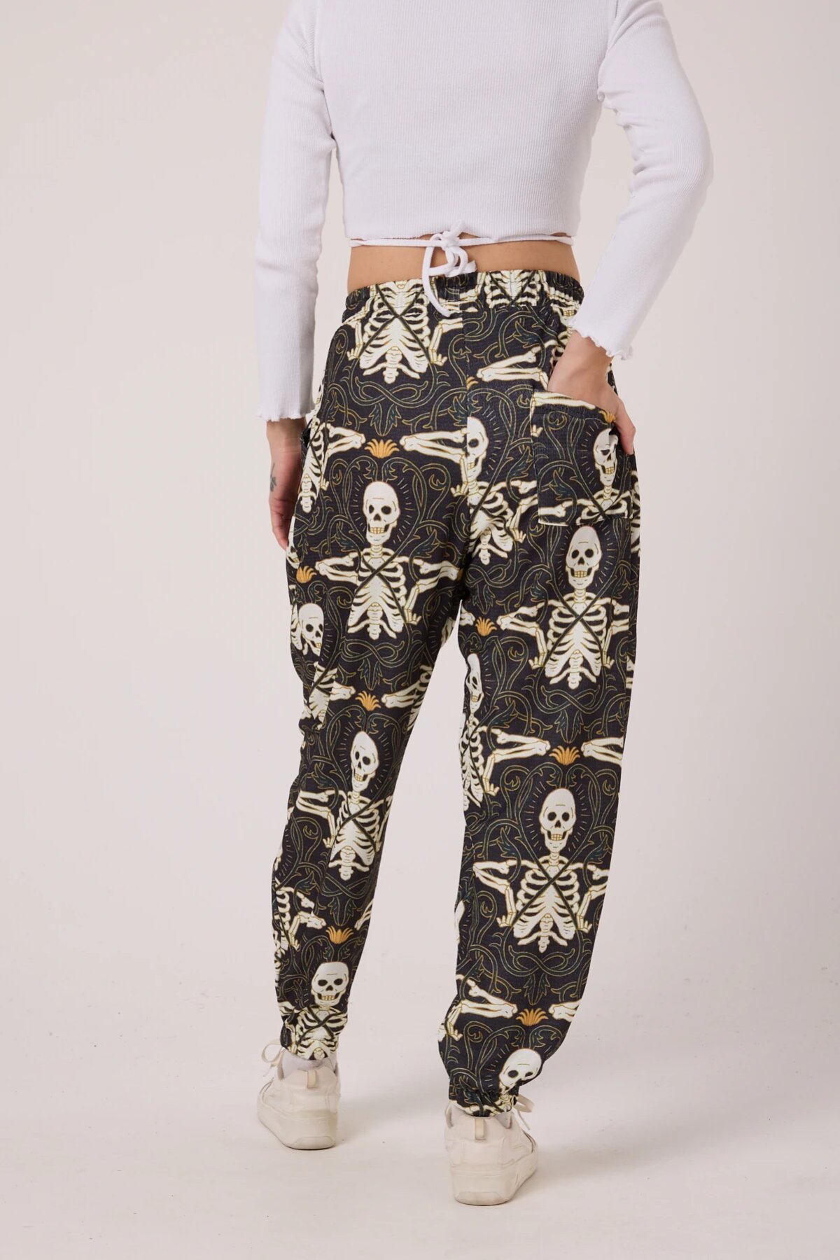 Sporty Street Style Printed Seersucker Salwar Pants - Khaki - Mexico Superblue