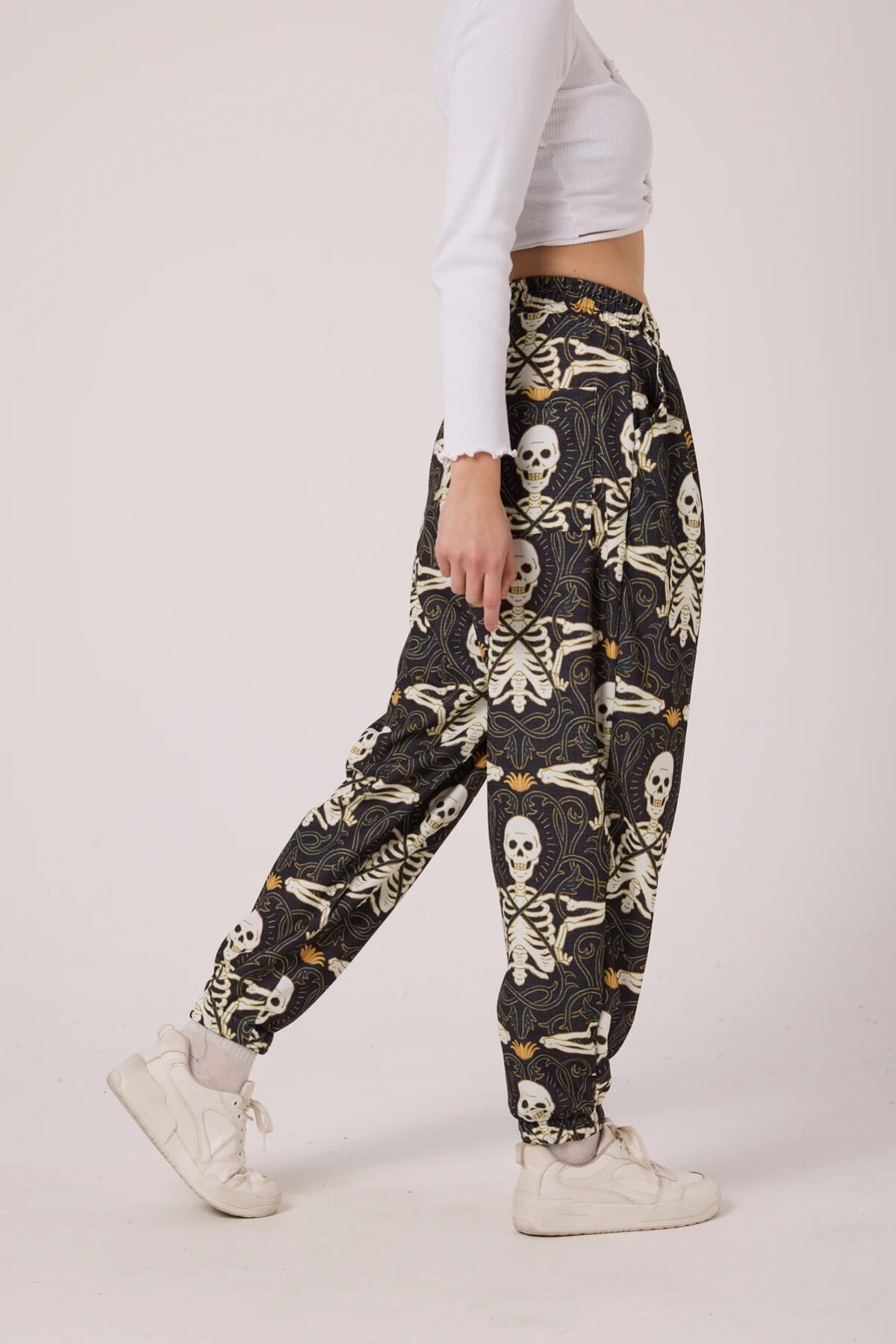 Sporty Street Style Printed Seersucker Salwar Pants - Khaki - Mexico Superblue