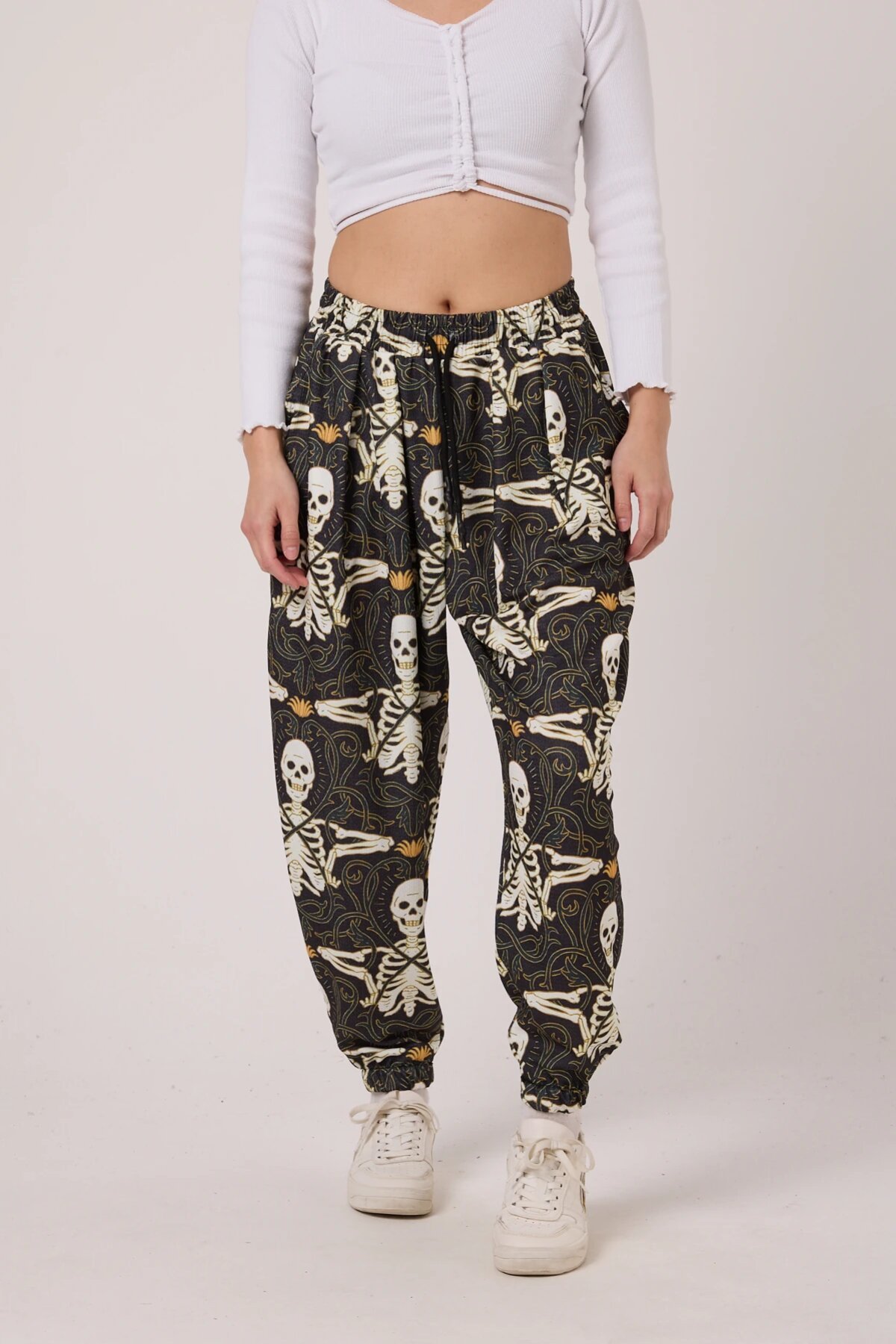 Sporty Street Style Printed Seersucker Salwar Pants - Khaki - Mexico Superblue