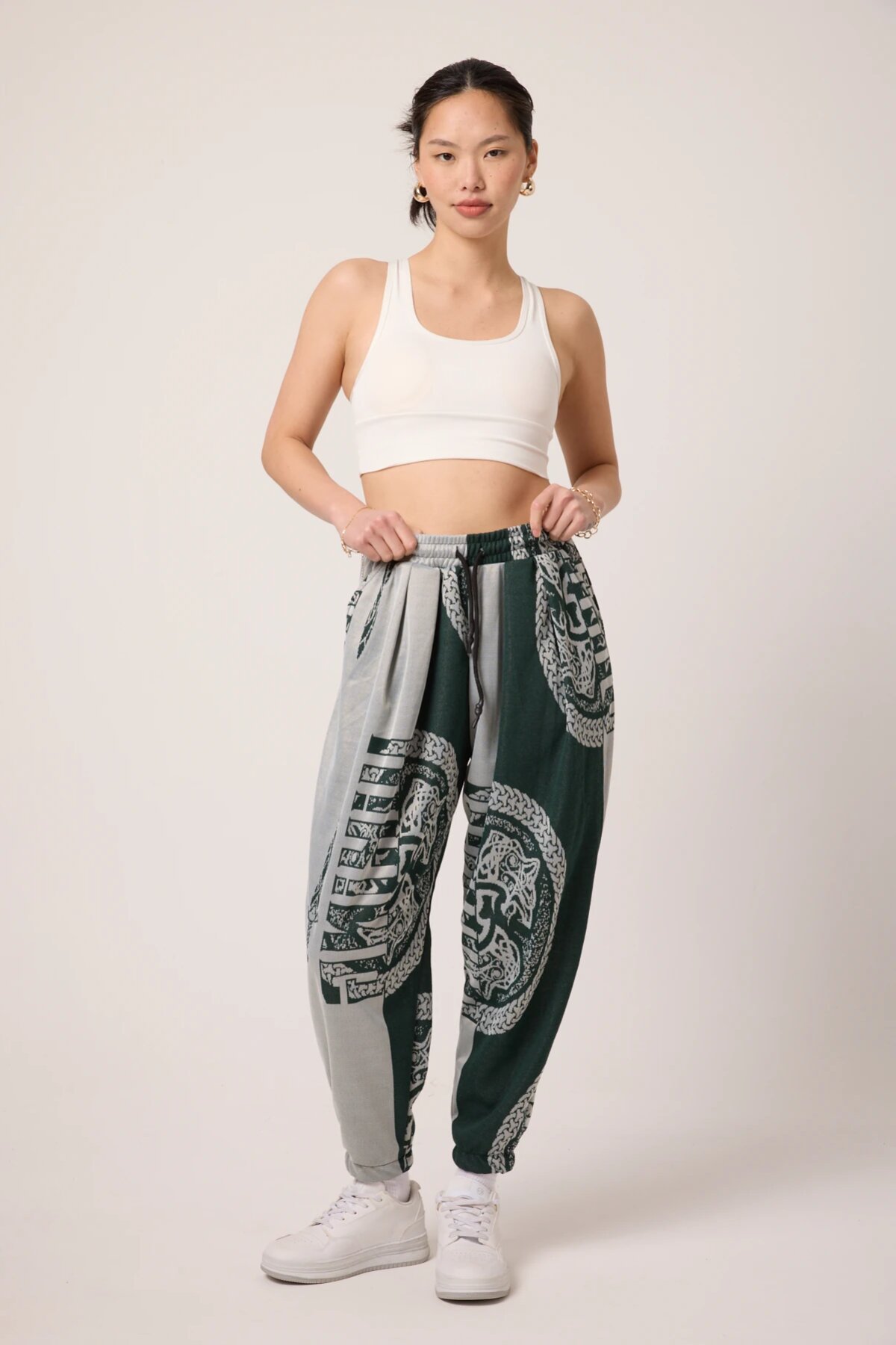 Street Style Sporty Jacquard Patterned Shalwar Pants - Khaki - Mexico Superblue