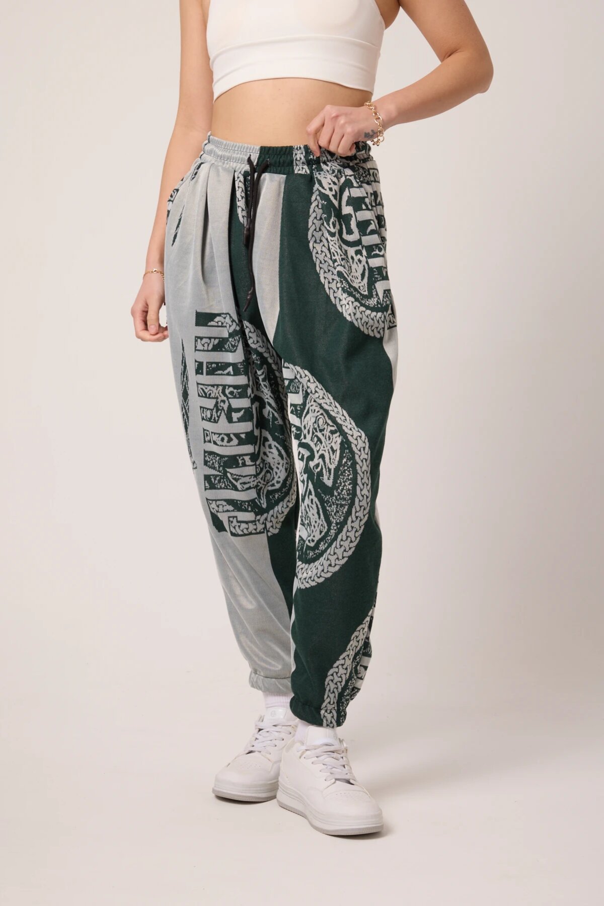 Street Style Sporty Jacquard Patterned Shalwar Pants - Khaki - Mexico Superblue