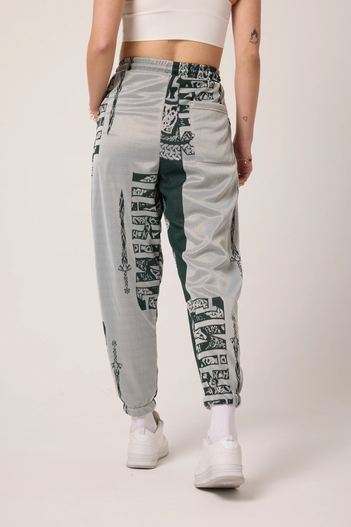 Street Style Sporty Jacquard Patterned Shalwar Pants - Khaki - Mexico Superblue
