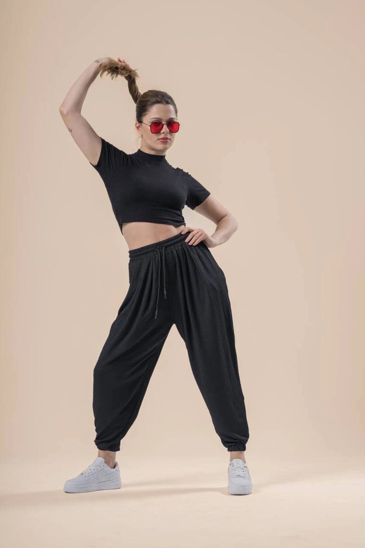 Carrot Harem-style Black Elasticated Waist Pants - Brown - Mexico Superblue