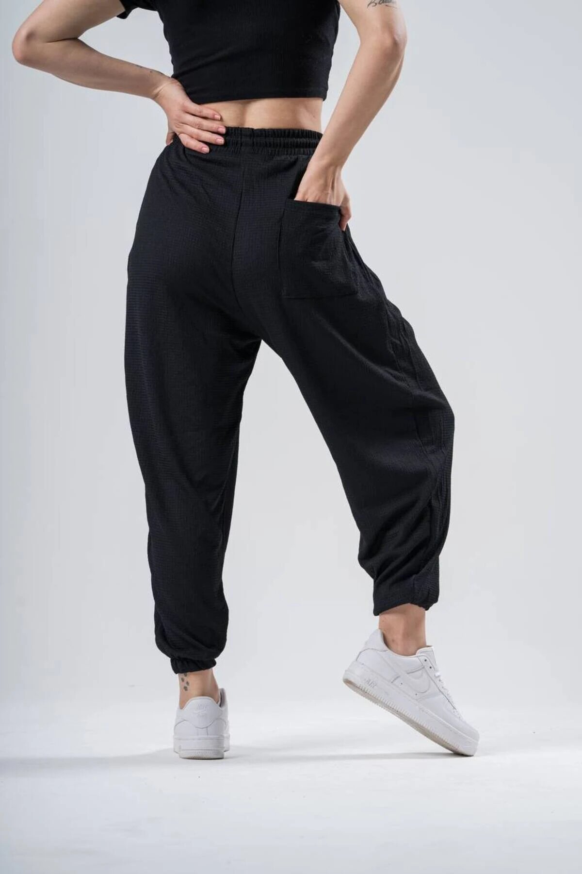 Carrot Harem-style Black Elasticated Waist Pants - Brown - Mexico Superblue