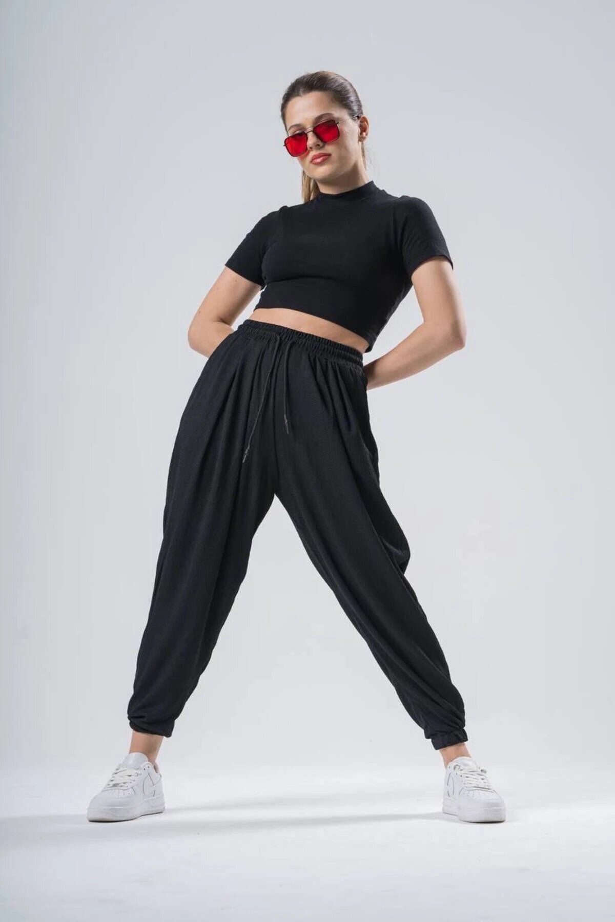 Carrot Harem-style Black Elasticated Waist Pants - Brown - Mexico Superblue
