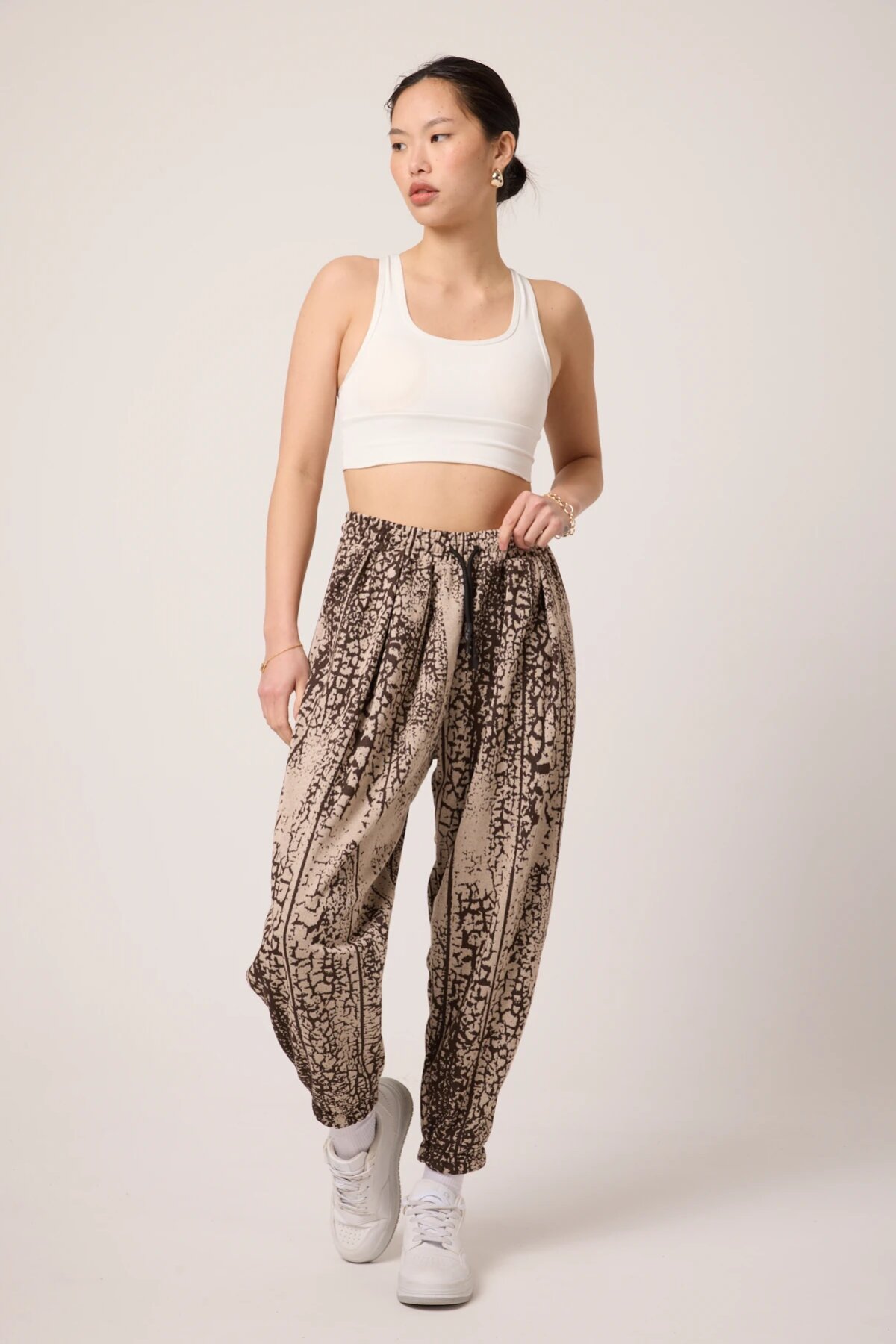 Street Style Sporty Patterned Jacquard Shalwar Pants - Brown - Mexico Superblue