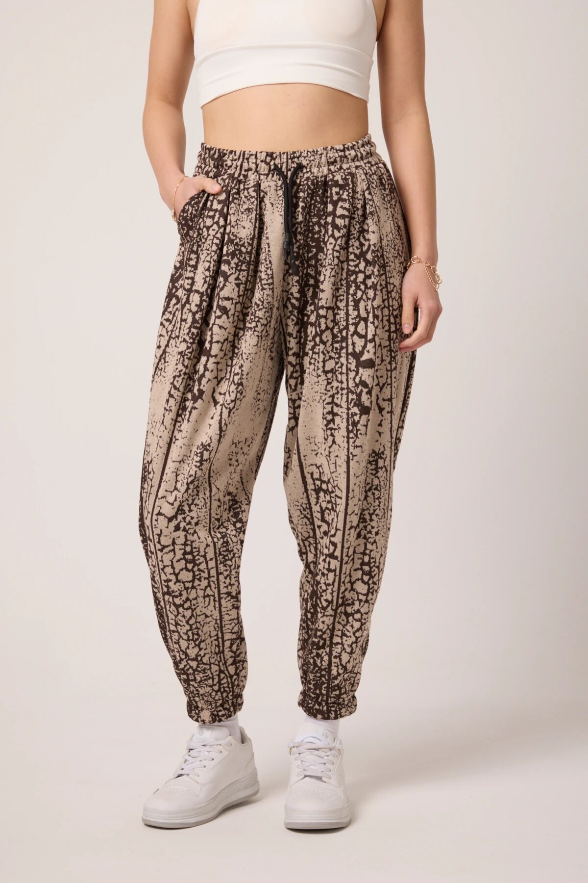 Street Style Sporty Patterned Jacquard Shalwar Pants - Brown - Mexico Superblue