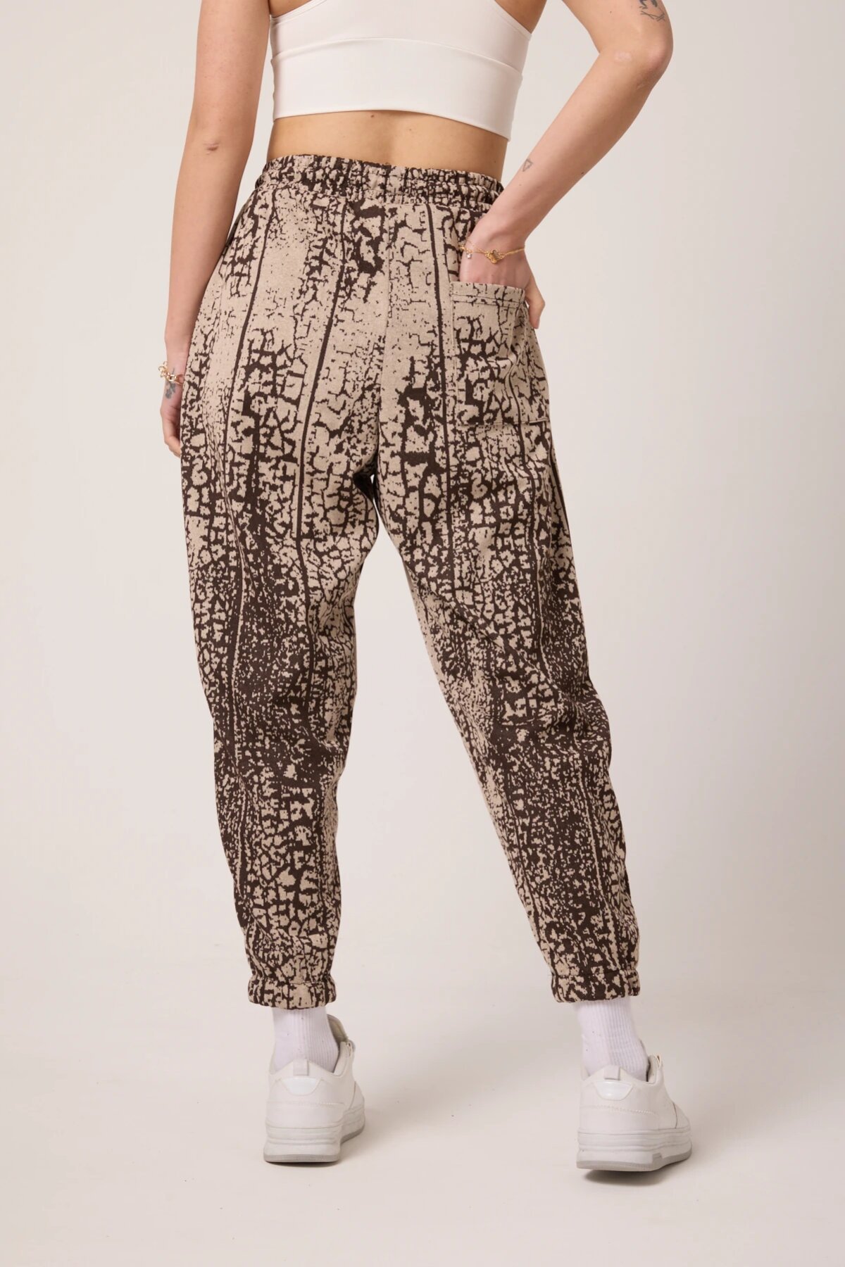 Street Style Sporty Patterned Jacquard Shalwar Pants - Brown - Mexico Superblue
