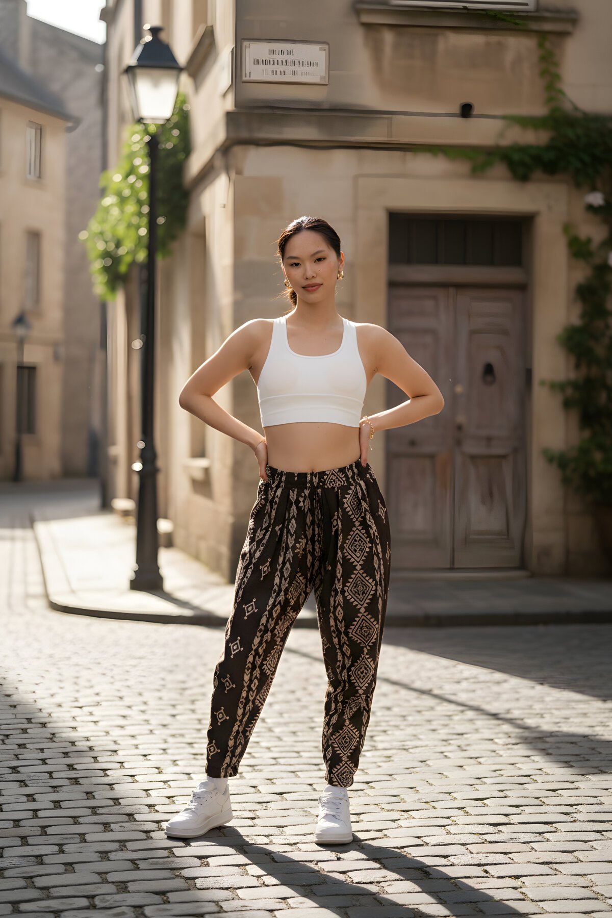 Kahverengi Desenli Sokak Tarzı Spor Şalvar Jakar Pantolon - Mexico Superblue