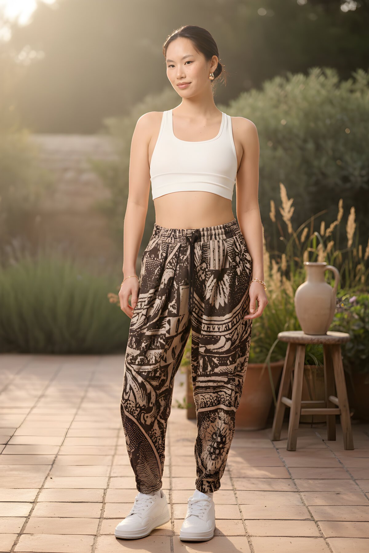 Kahverengi Jakar Desenli Sokak Tarzı Spor Şalvar Pantolon - Mexico Superblue