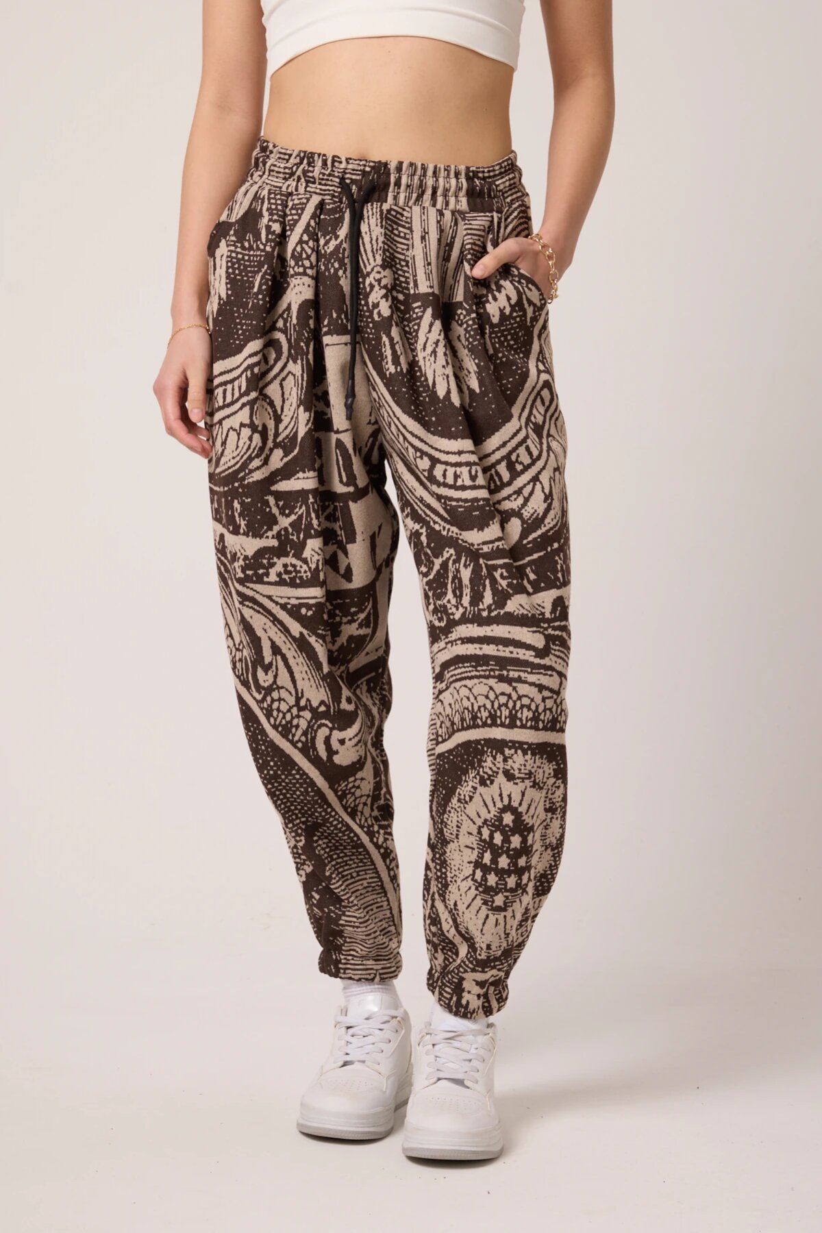 Street Style Sport Salwar Jacquard Pants - Brown - Mexico Superblue