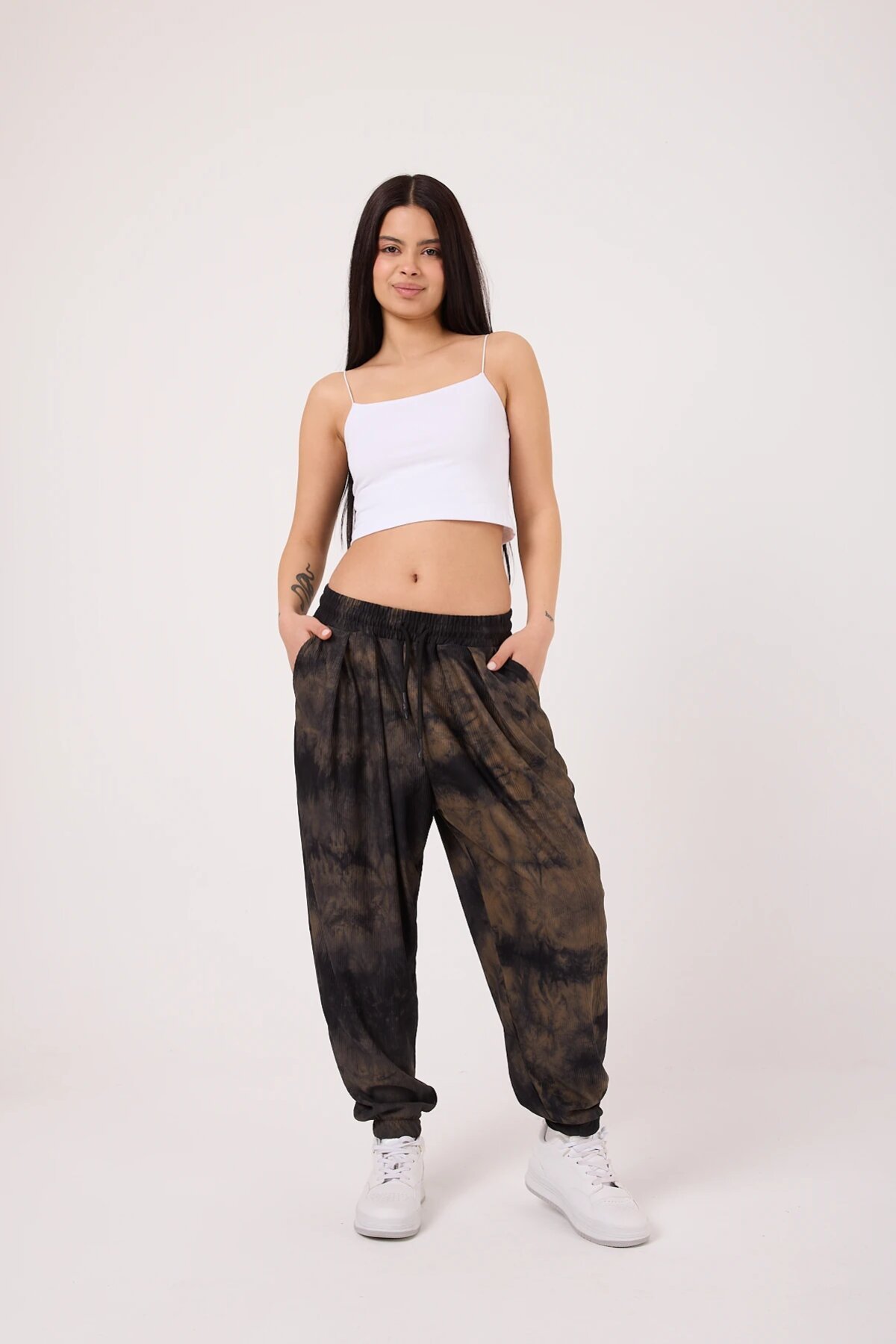 Sporty Street-Style Harem Pants - Brown - Mexico Superblue