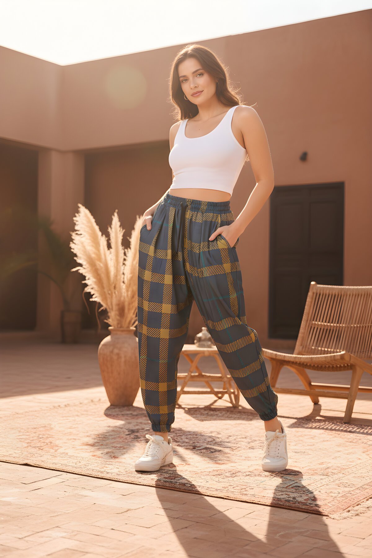 Lacivert Baskılı Sokak Tarzı Spor Şalvar Bürümcük Pantolon - Mexico Superblue