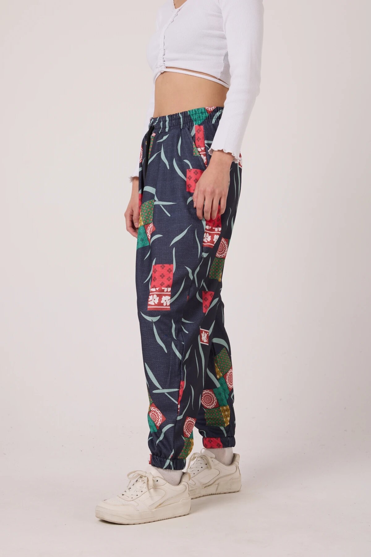 Sporty Shalwar-style Printed Crinkled Pants - Navy - Mexico Superblue