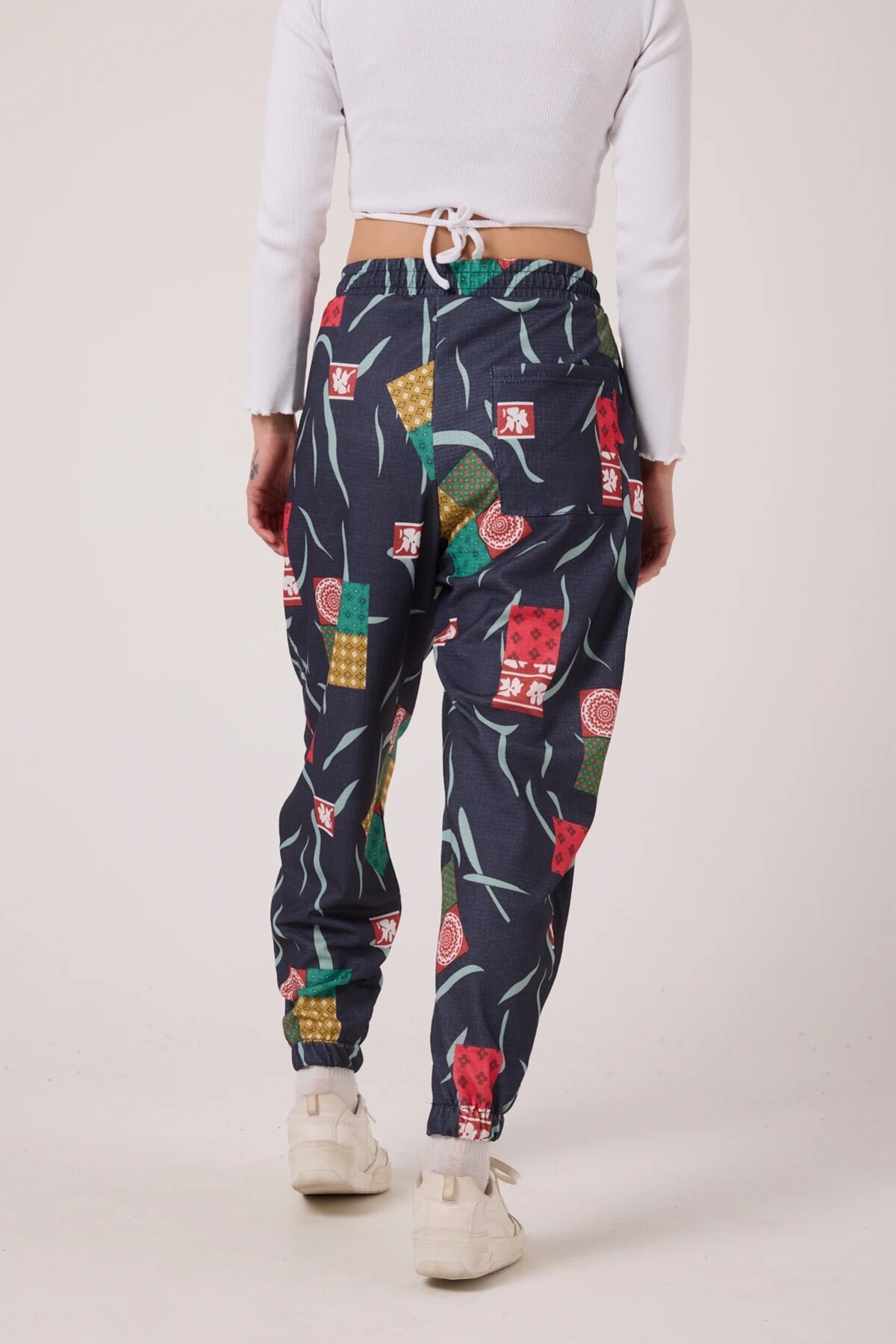 Sporty Shalwar-style Printed Crinkled Pants - Navy - Mexico Superblue