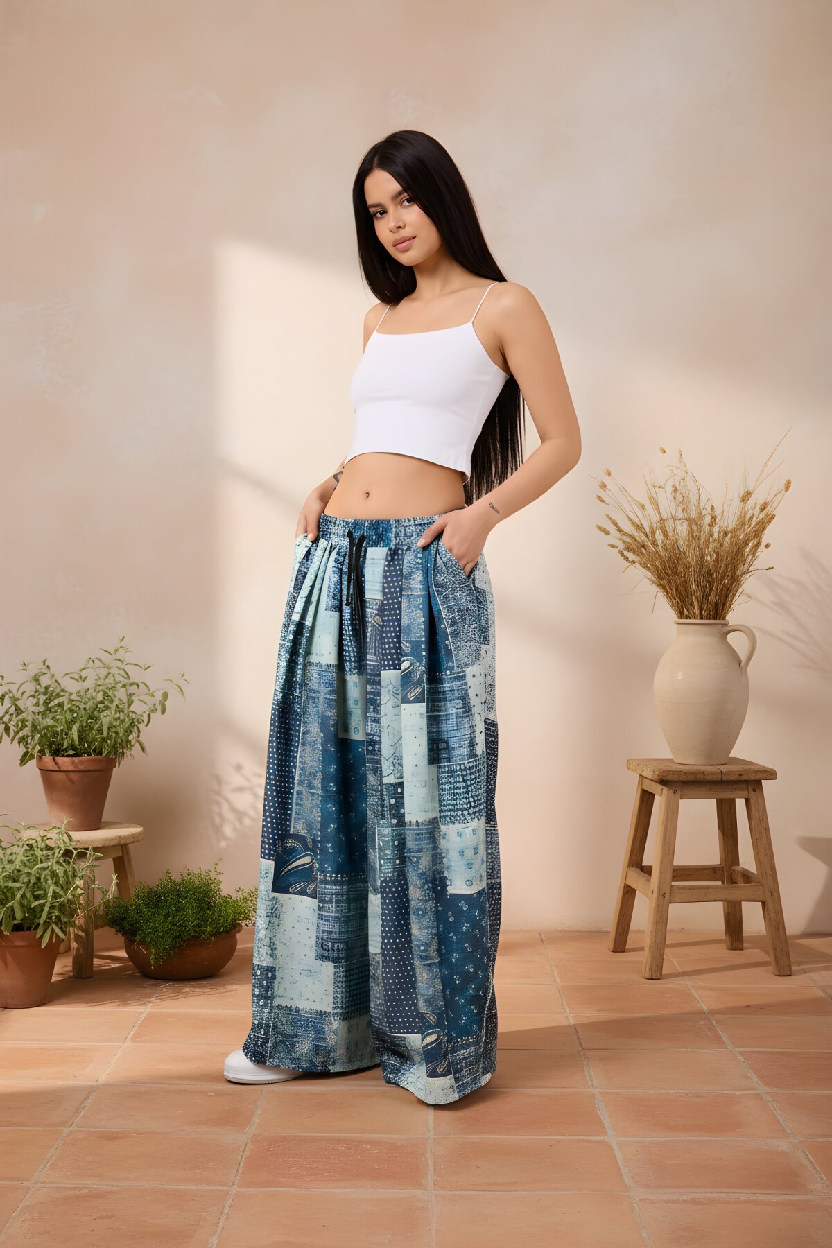 Mavi Bol Baggy Spor Sokak Tarzı Pantolon Etek - Mexico Superblue