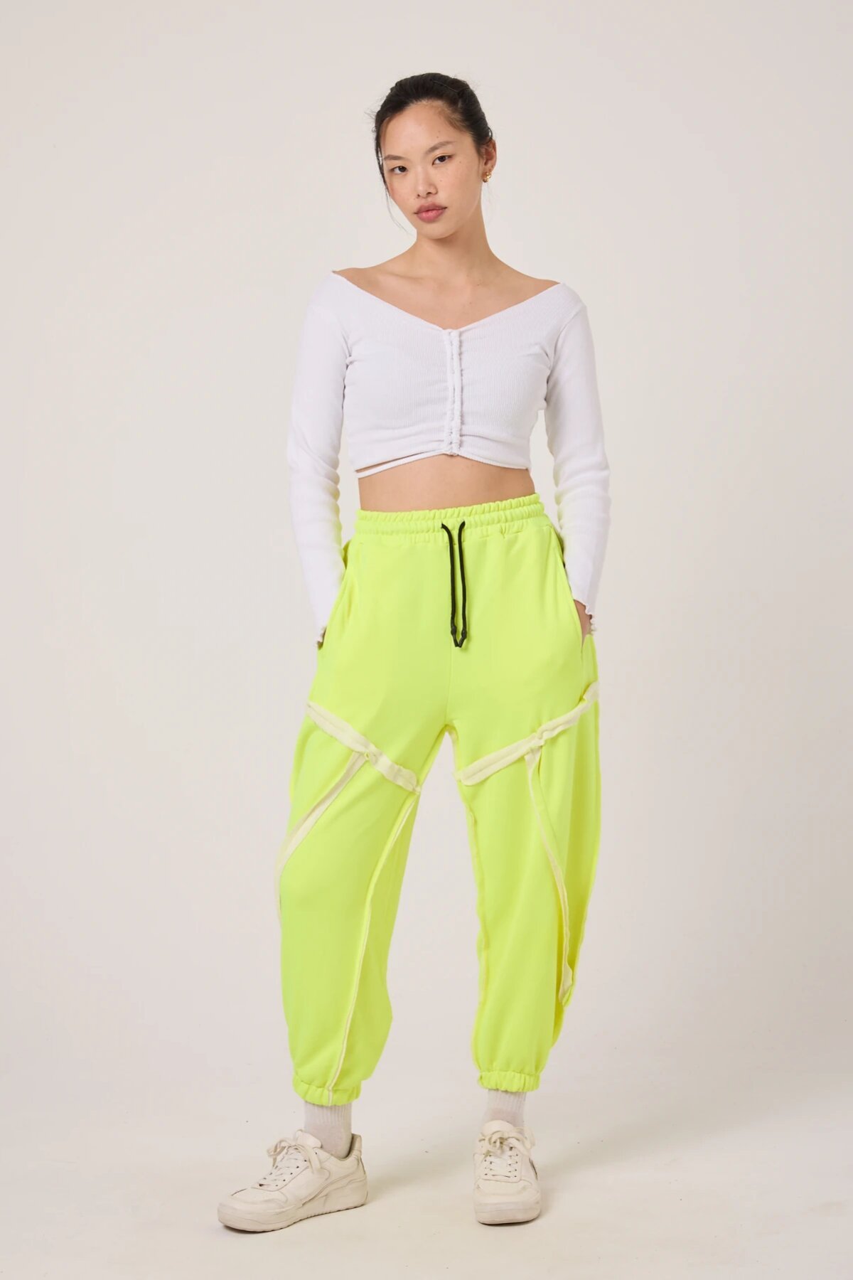 Neon Sarı Baskılı Sokak Tarzı Spor Şalvar Bürümcük Pantolon - Mexico Superblue