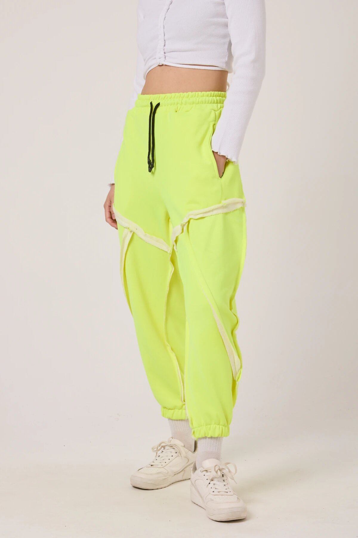 Neon Sarı Baskılı Sokak Tarzı Spor Şalvar Bürümcük Pantolon - Mexico Superblue