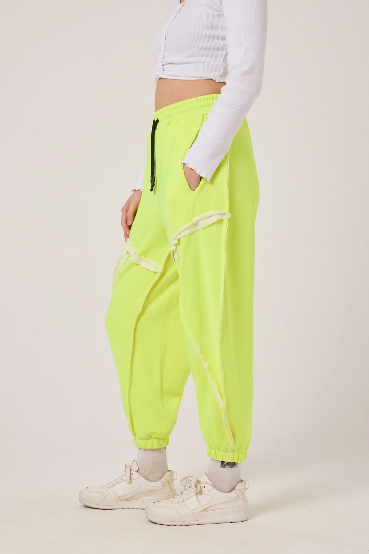 Neon Sarı Baskılı Sokak Tarzı Spor Şalvar Bürümcük Pantolon - Mexico Superblue