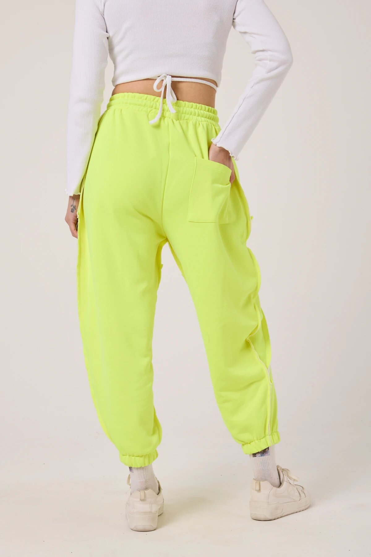 Neon Sarı Baskılı Sokak Tarzı Spor Şalvar Bürümcük Pantolon - Mexico Superblue