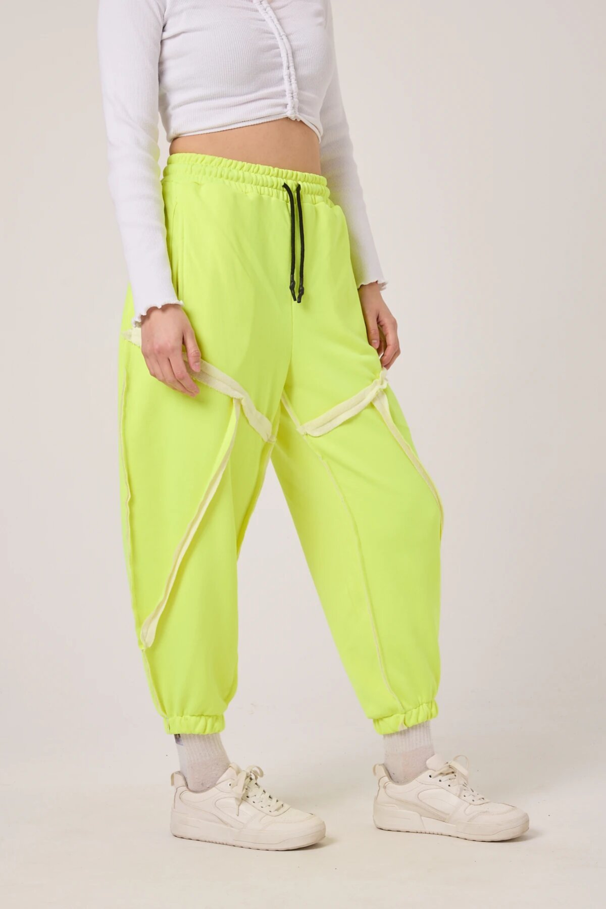 Neon Sarı Baskılı Sokak Tarzı Spor Şalvar Bürümcük Pantolon - Mexico Superblue