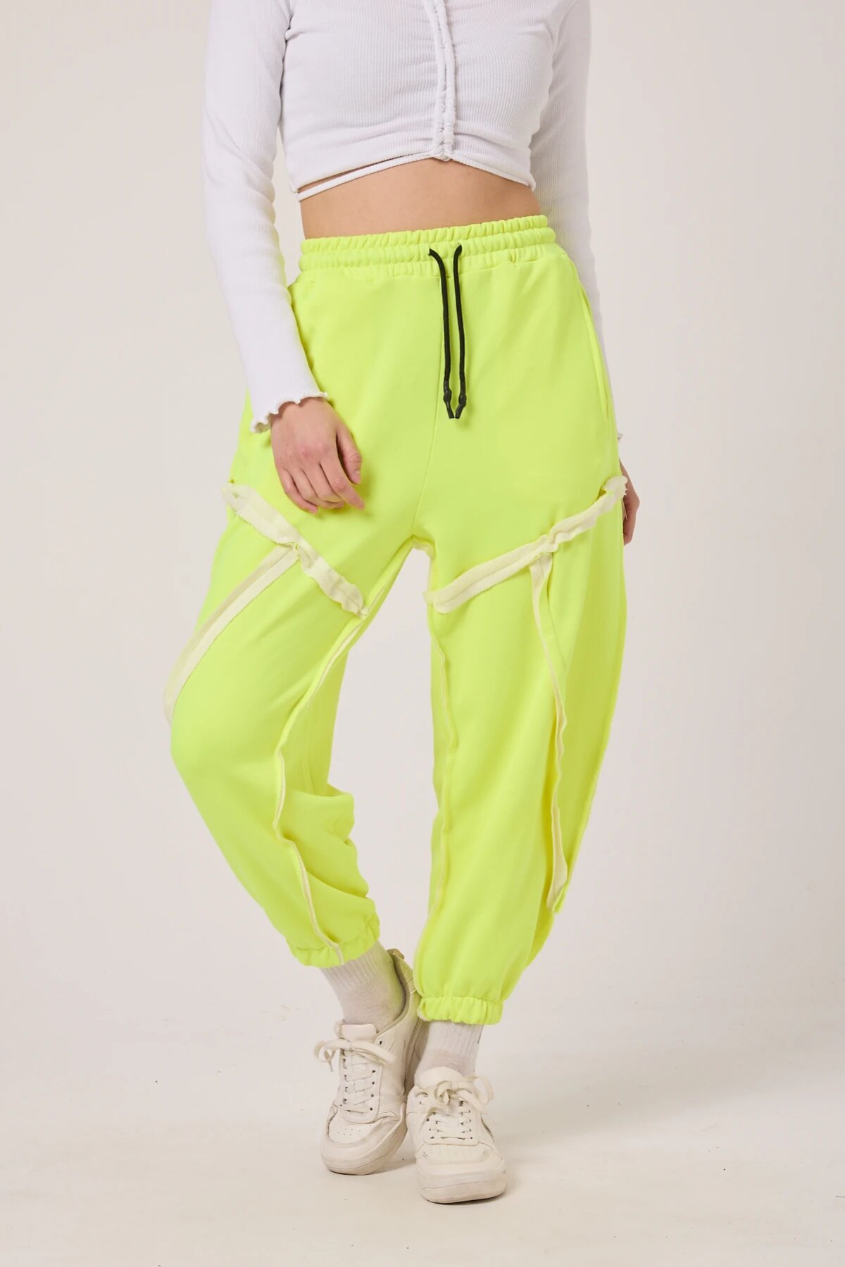 Neon Sarı Baskılı Sokak Tarzı Spor Şalvar Bürümcük Pantolon - Mexico Superblue