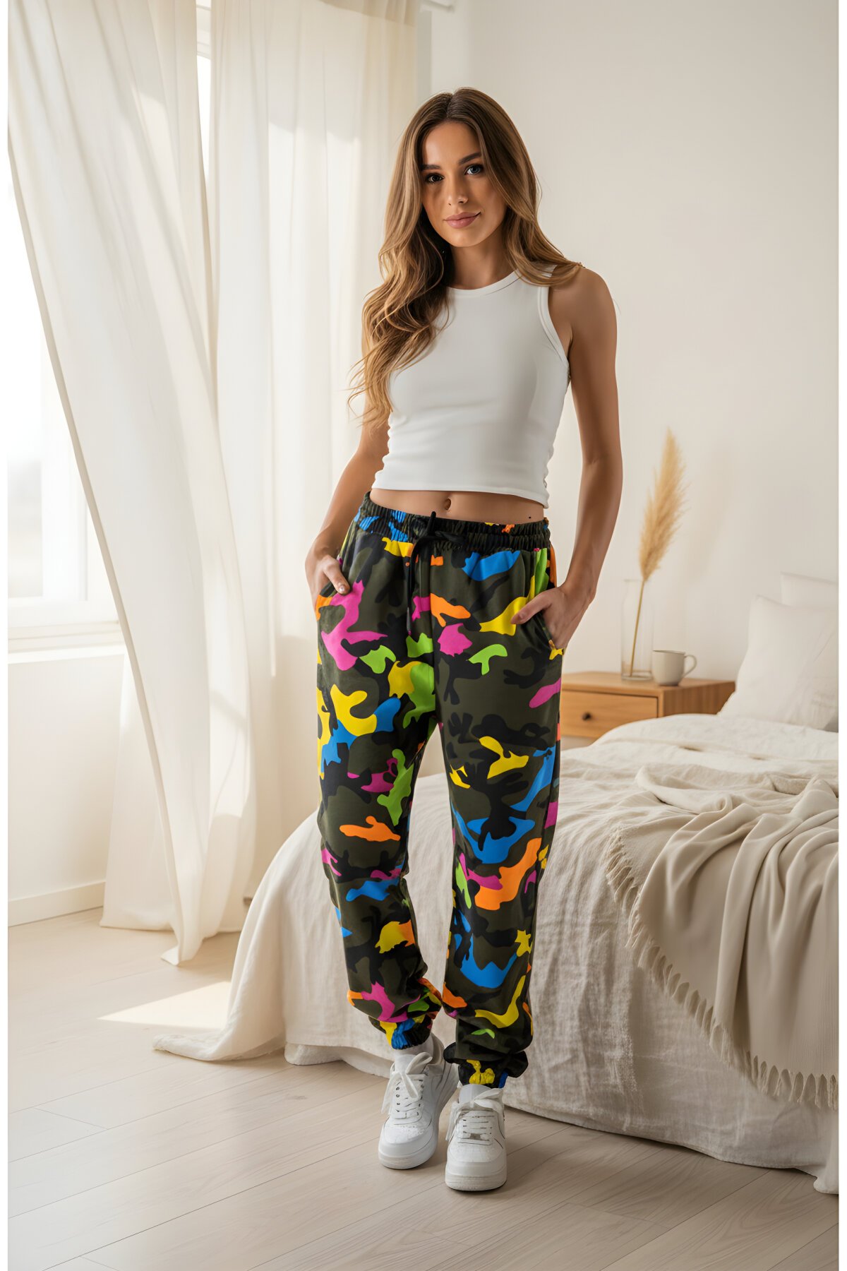 Renkli Kamuflaj Jogger Paçası Lastiklili Pantolon - Mexico Superblue