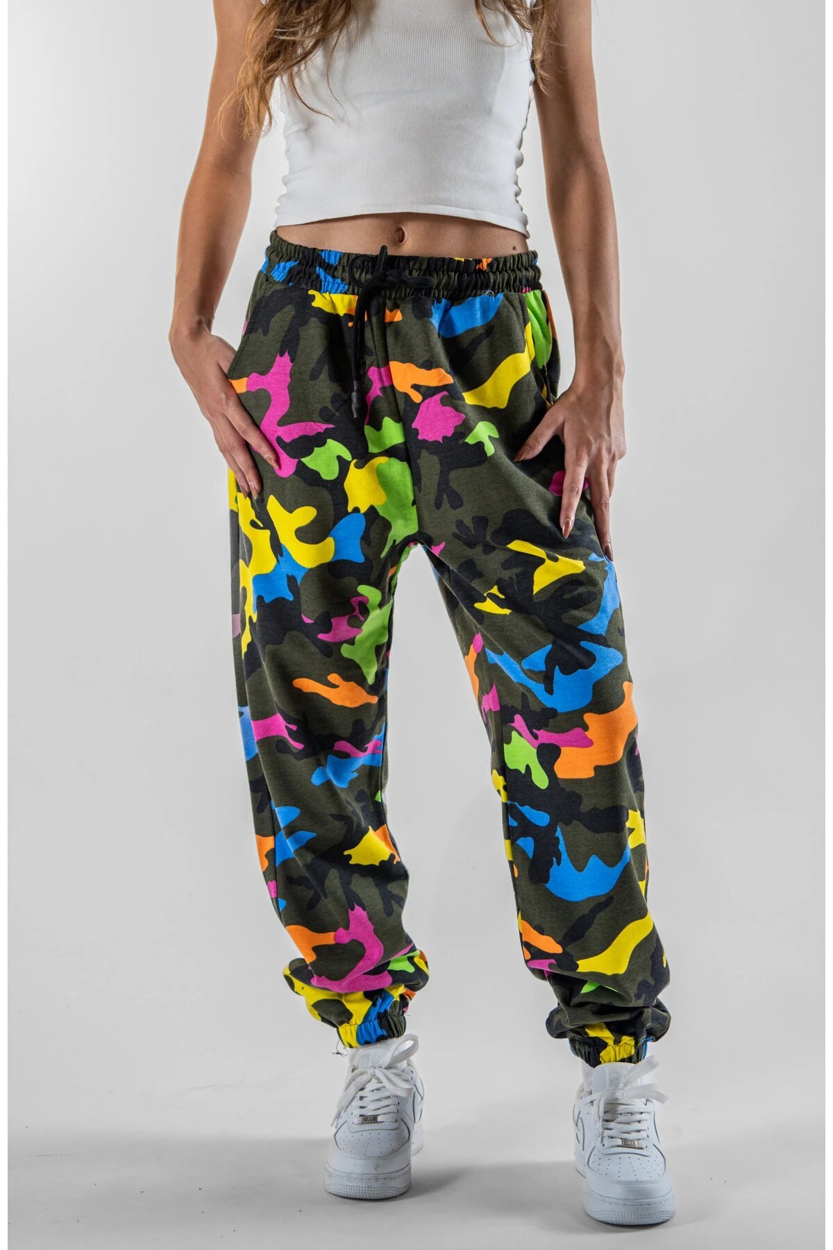 Renkli Kamuflaj Jogger Paçası Lastiklili Pantolon - Mexico Superblue
