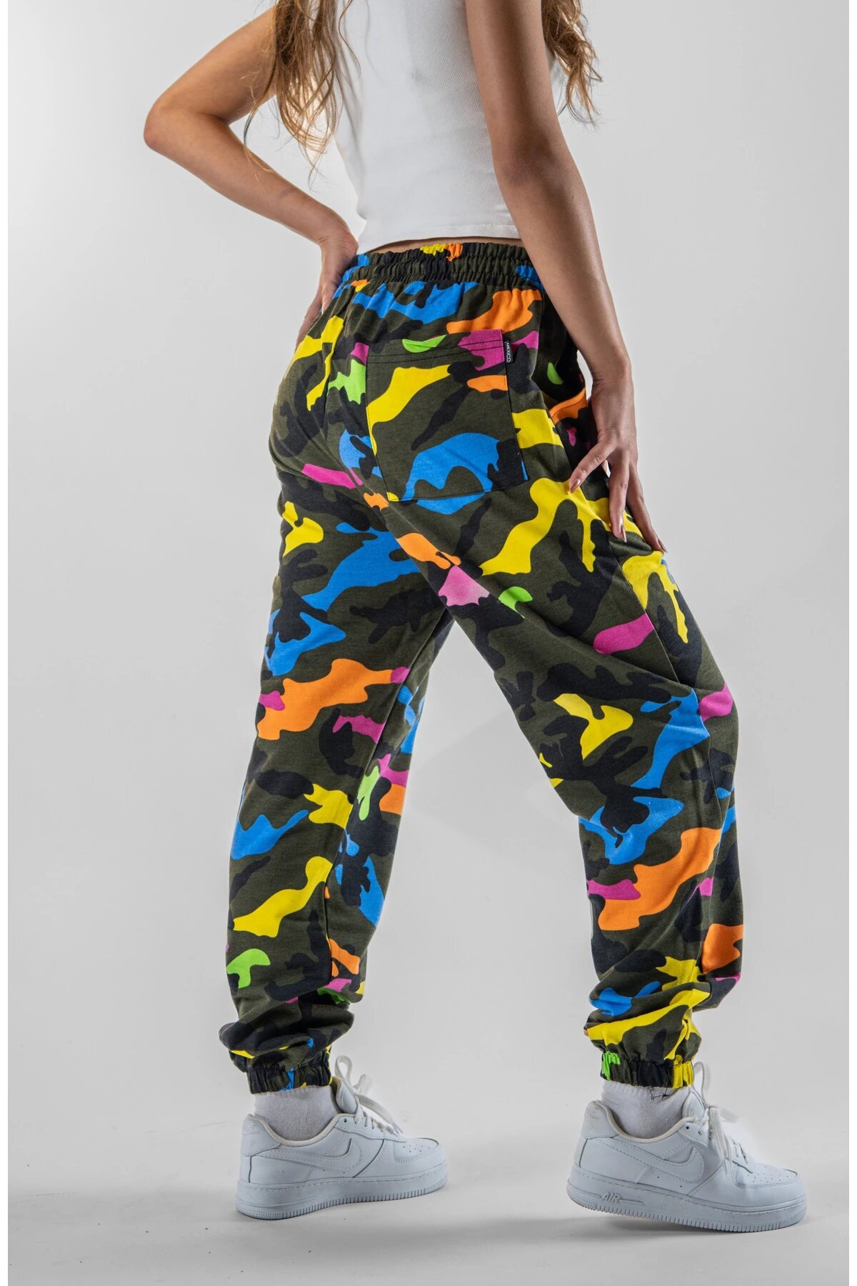 Renkli Kamuflaj Jogger Paçası Lastiklili Pantolon - Mexico Superblue