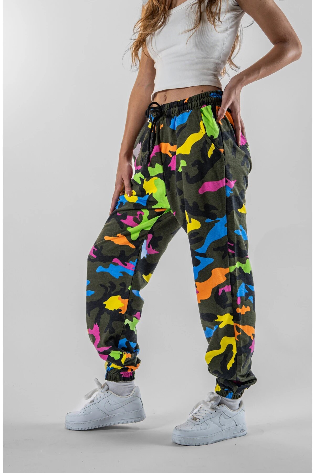 Renkli Kamuflaj Jogger Paçası Lastiklili Pantolon - Mexico Superblue