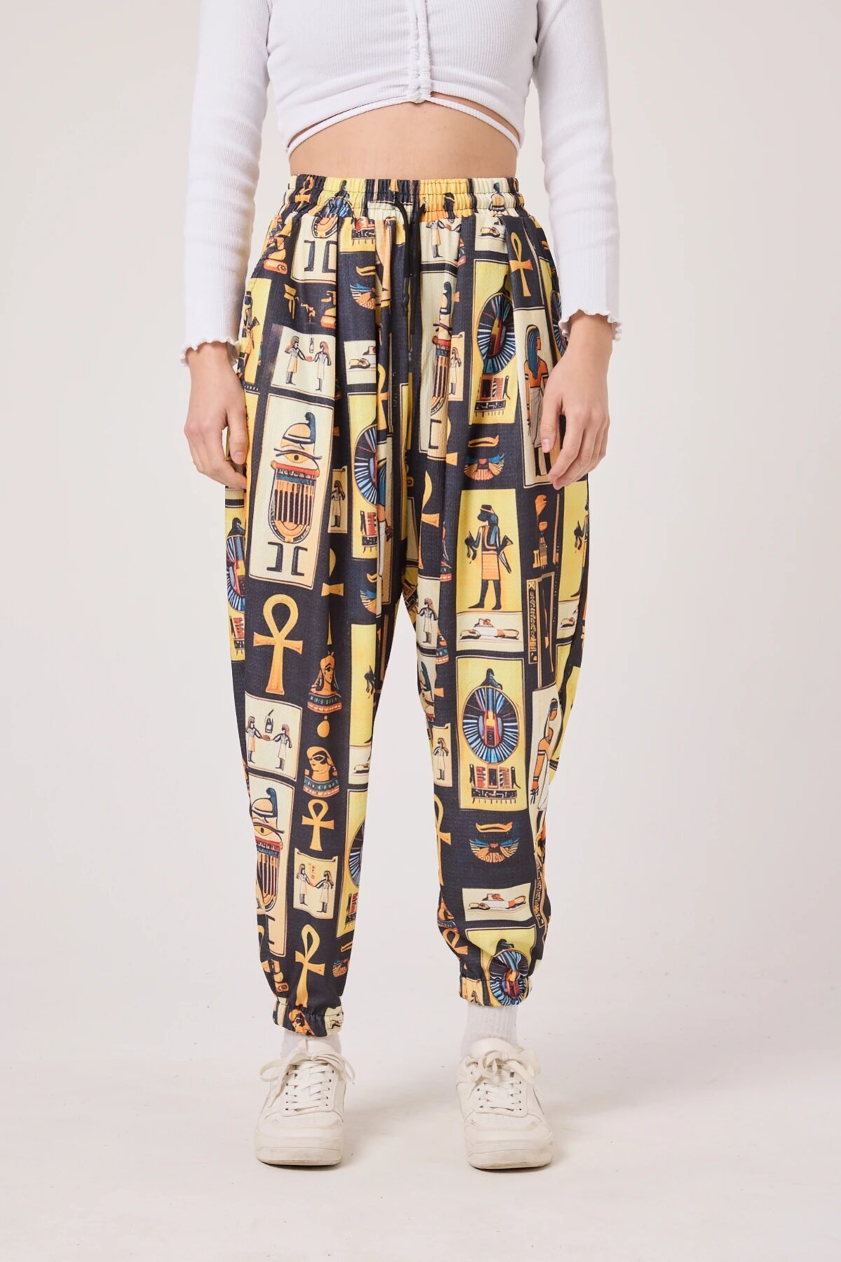 Sporty Street Style Printed Seersucker Shalwar Pants - Yellow - Mexico Superblue