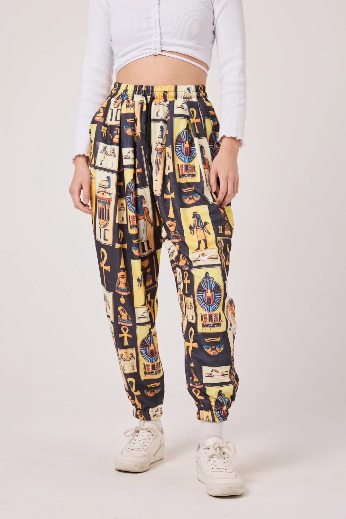Sporty Street Style Printed Seersucker Shalwar Pants - Yellow - Mexico Superblue