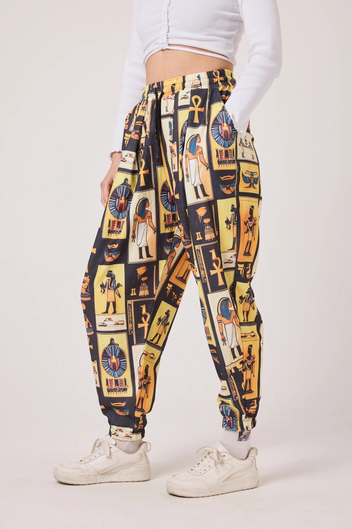 Sporty Street Style Printed Seersucker Shalwar Pants - Yellow - Mexico Superblue