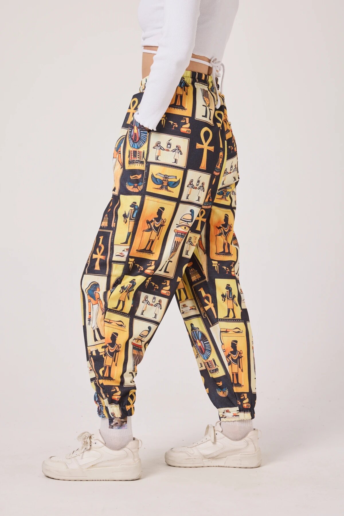 Sporty Street Style Printed Seersucker Shalwar Pants - Yellow - Mexico Superblue