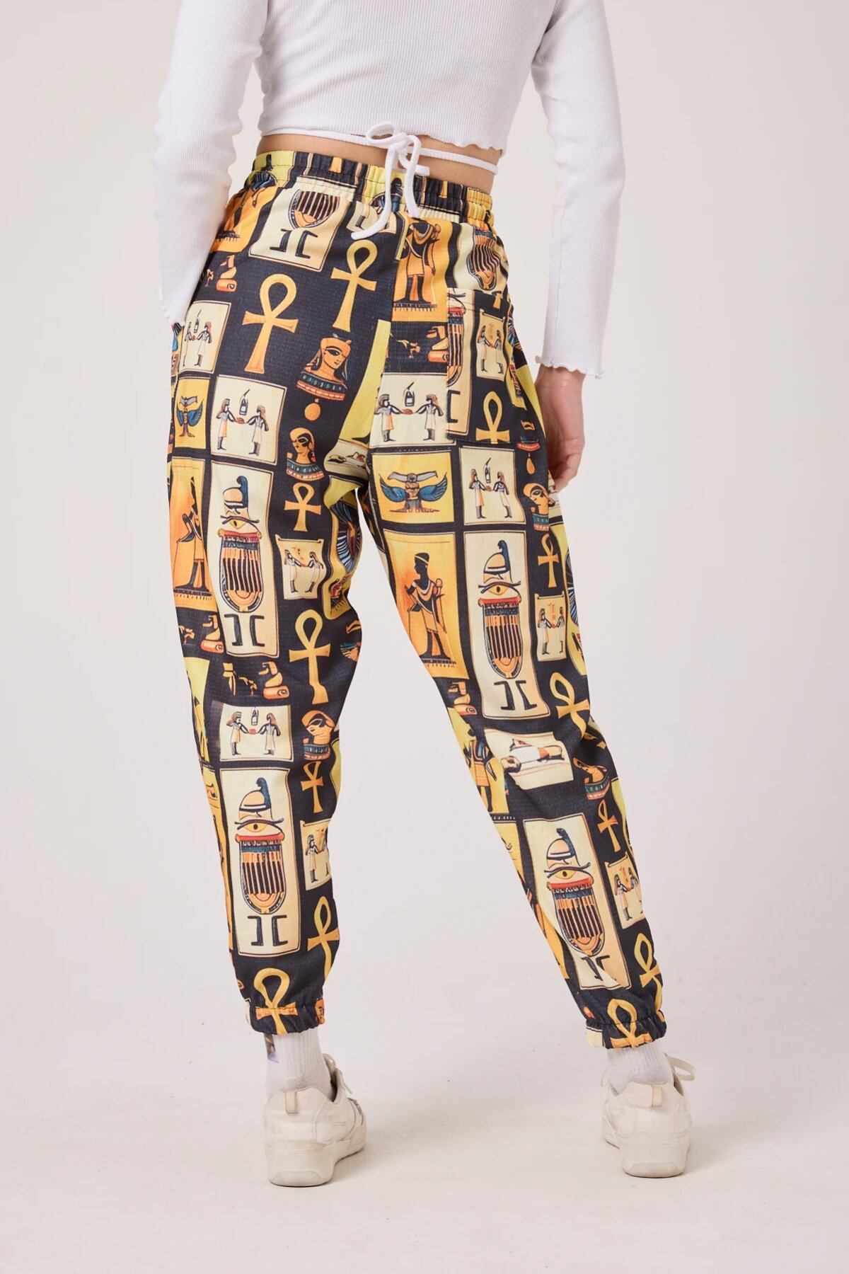 Sporty Street Style Printed Seersucker Shalwar Pants - Yellow - Mexico Superblue
